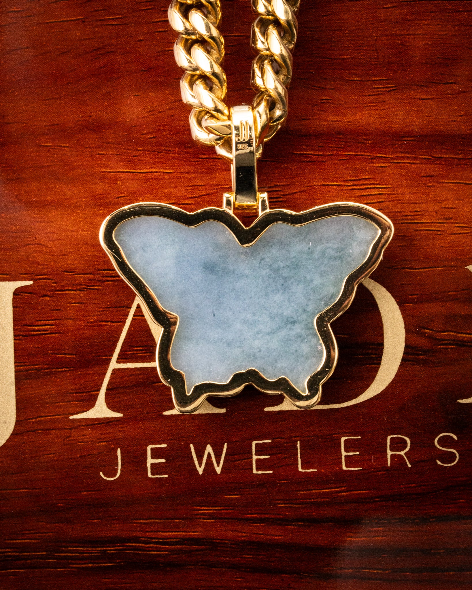 Golden Wrapped Butterfly Jade Pendant - Image 3