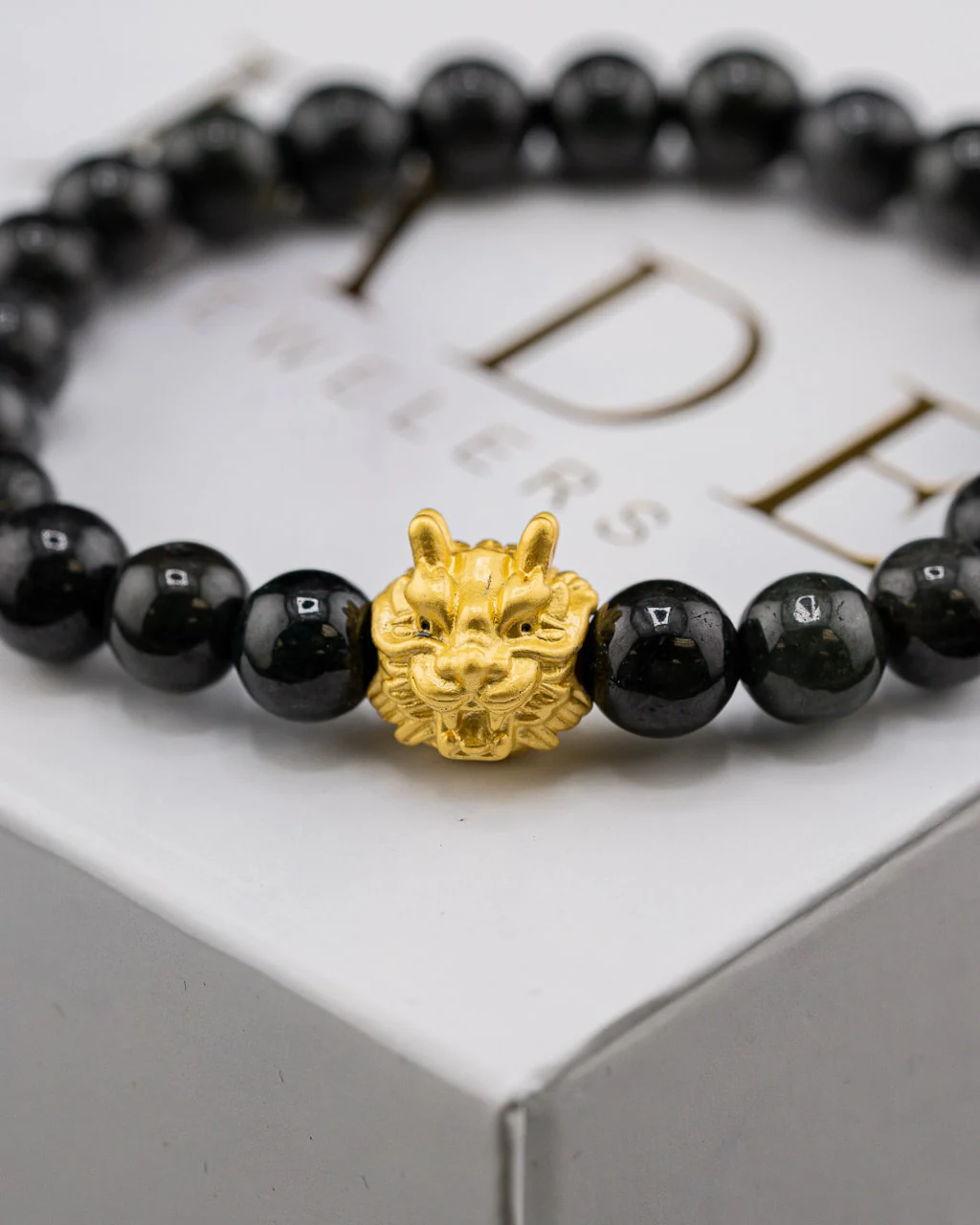 Dragon Head Beaded Black Jade Bracelet - Image 2
