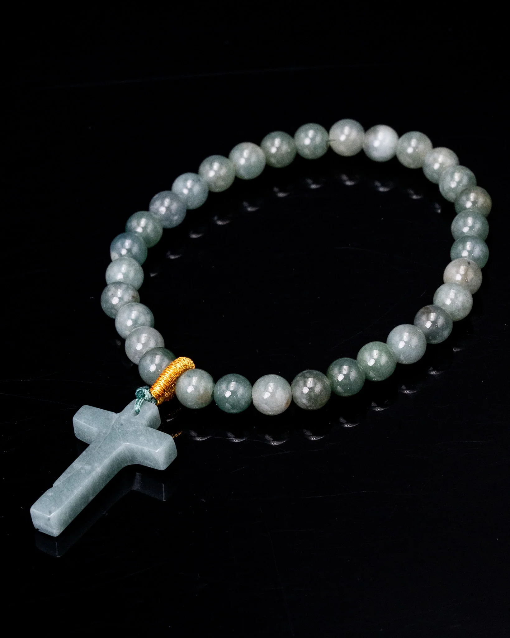 Green Cross Charm Beaded Jade Bracelet - Image 2