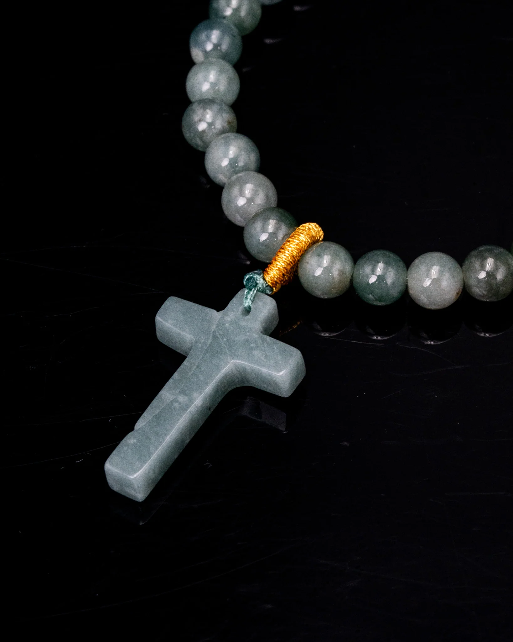 Green Cross Charm Beaded Jade Bracelet - Image 4