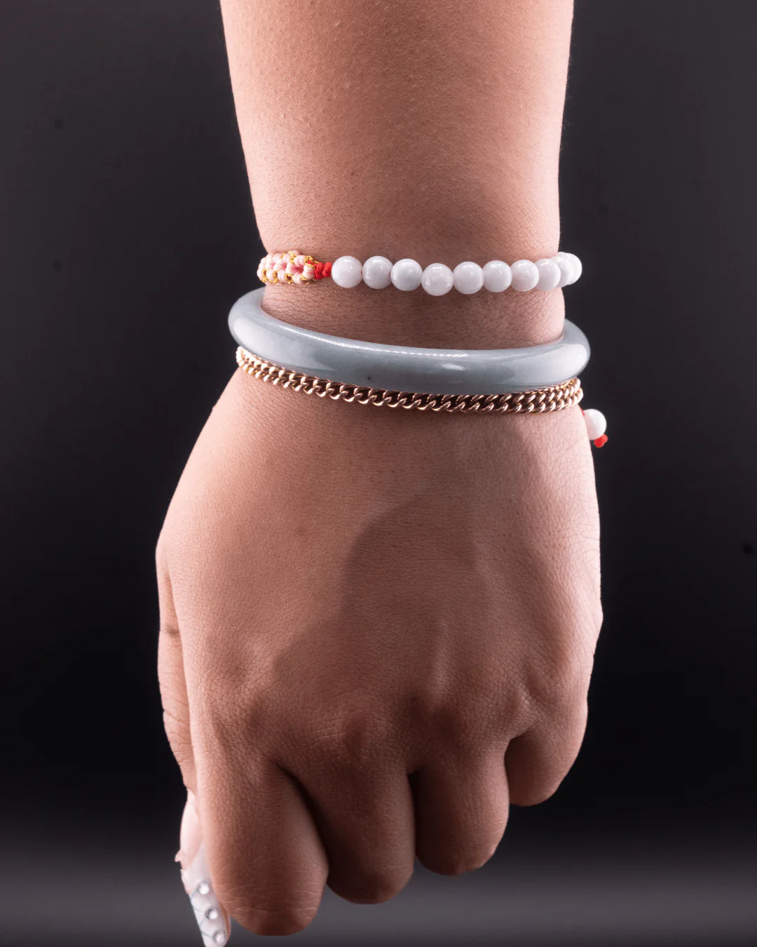 Beaded Red Rope Serene Blossom Jade Bracelet - Image 4