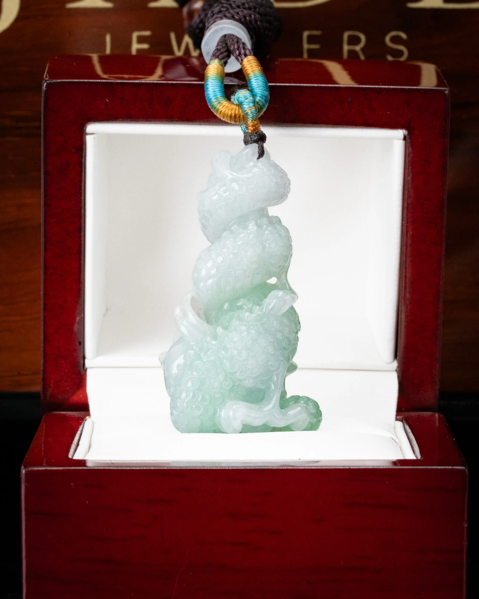 Green/White Dragon Pillar Jade Pendant - Image 4