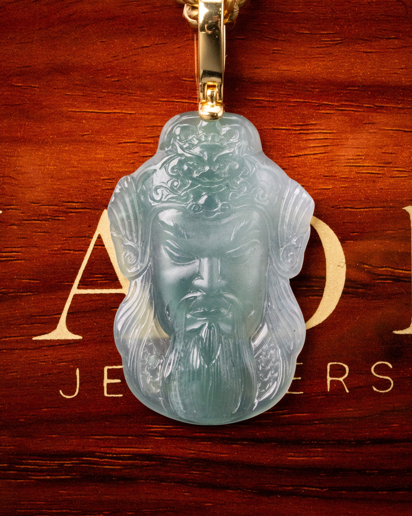 Guan Yu Head Blue Water Jade Pendant - Image 2