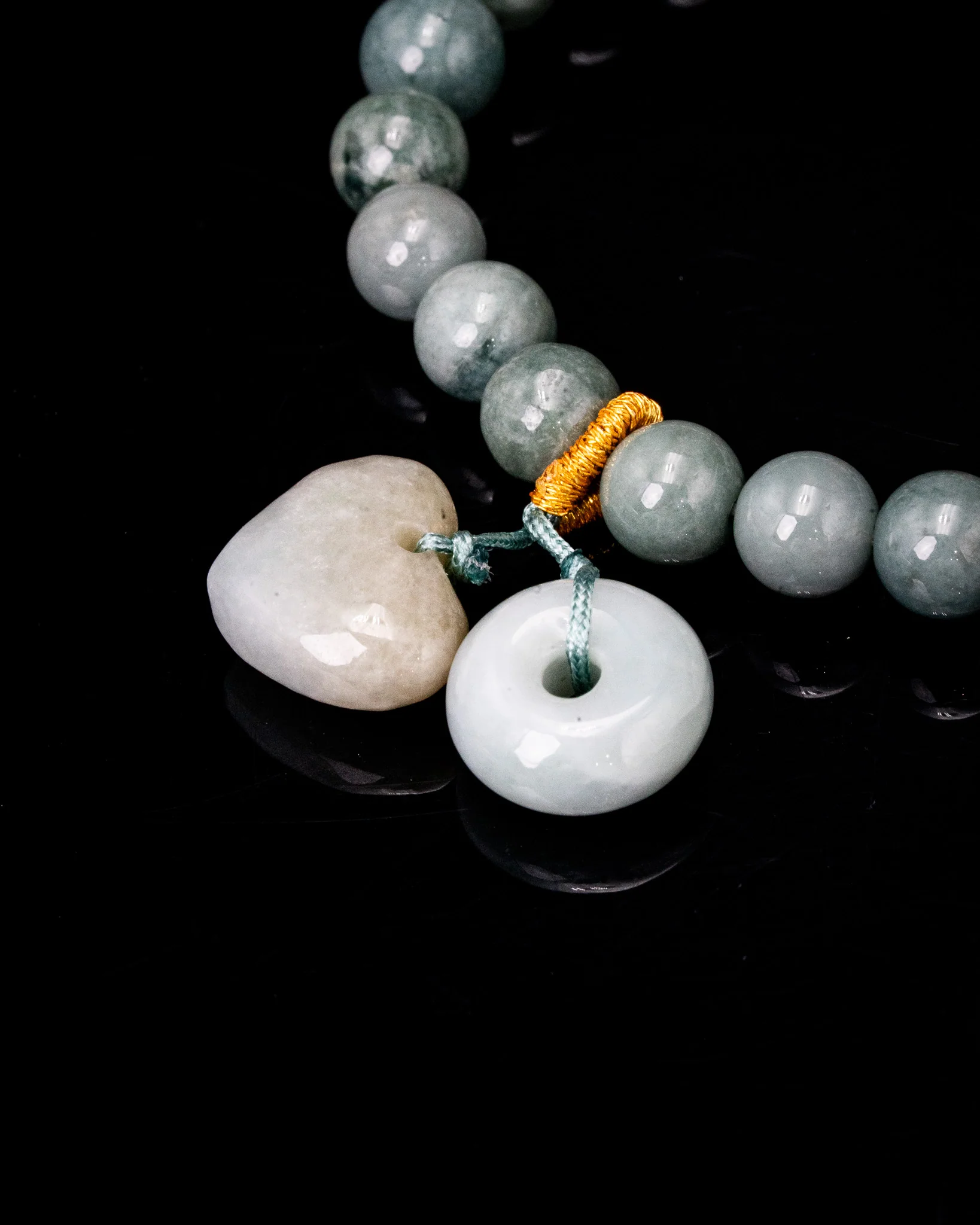 Heart Disk Charm Beaded Jade Bracelet