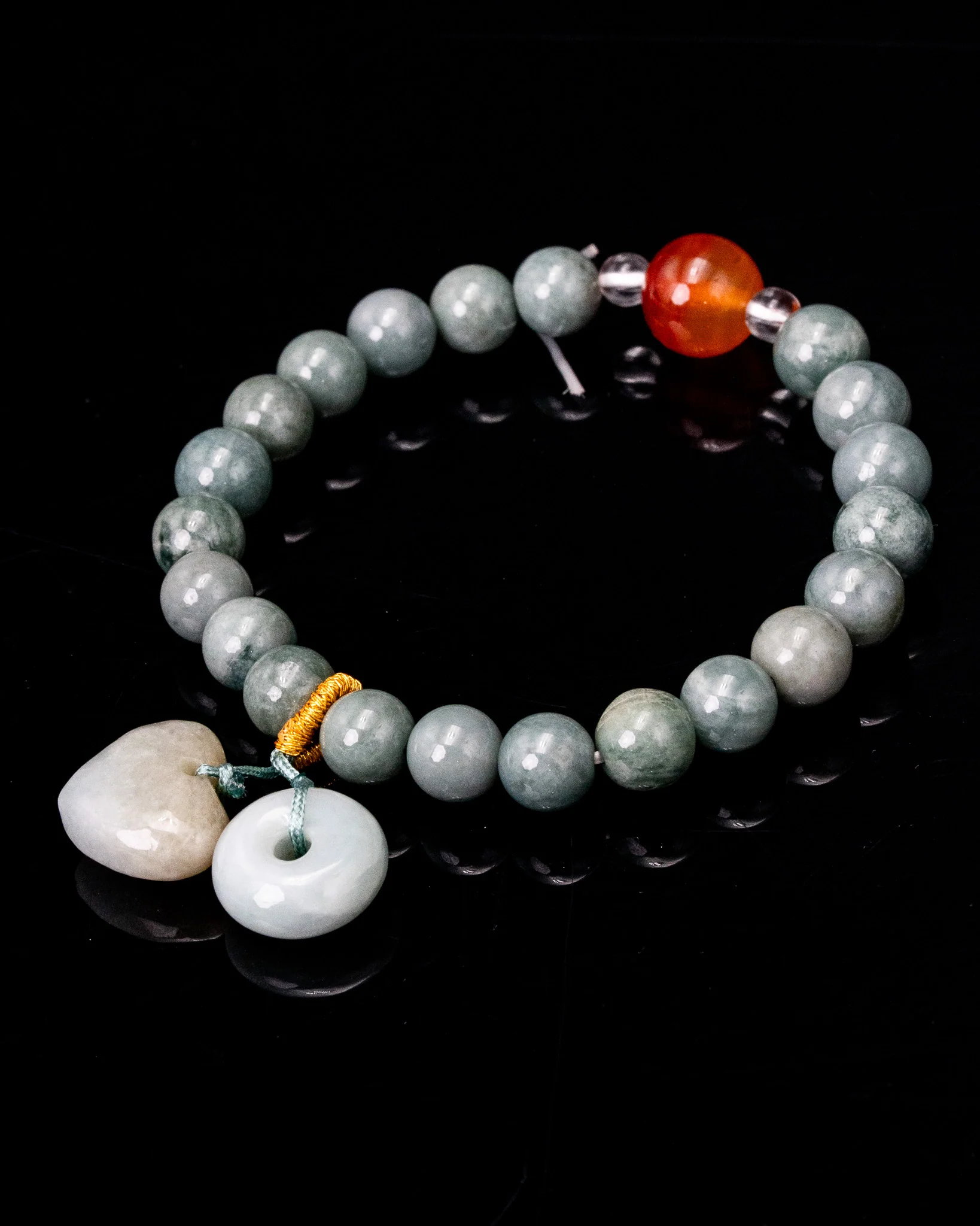 Heart Disk Charm Beaded Jade Bracelet - Image 3