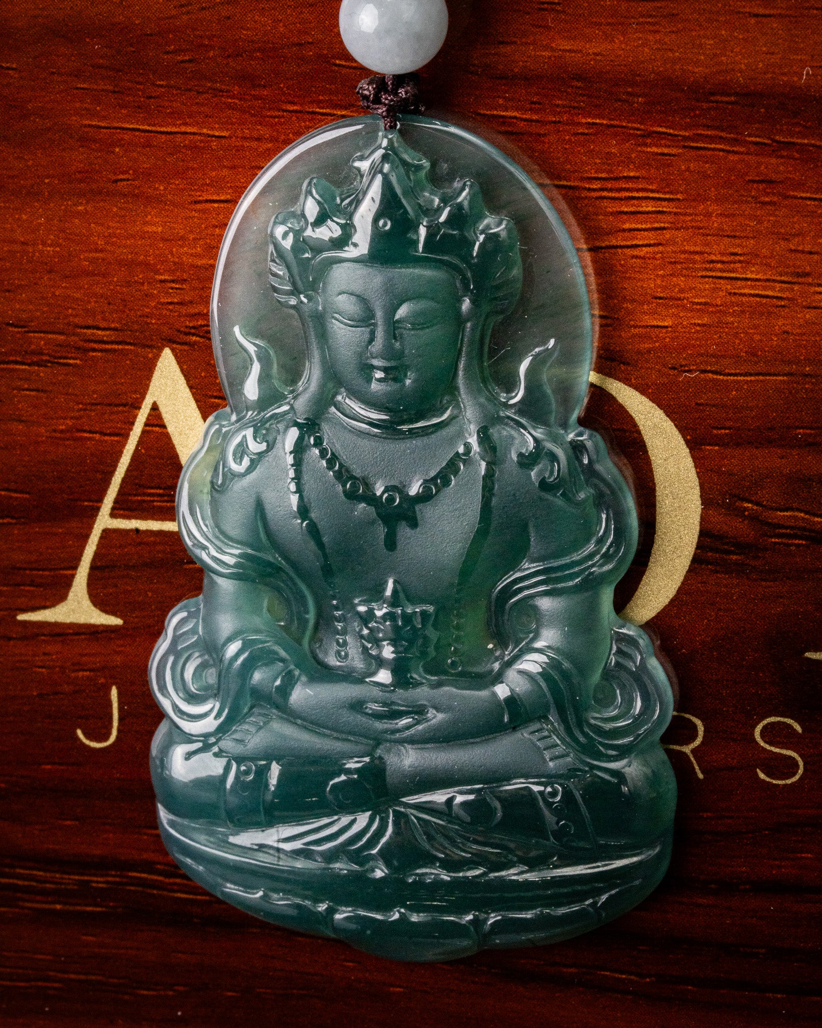 Icy Blue Water Meditating Buddha Jade Pendant - Image 2