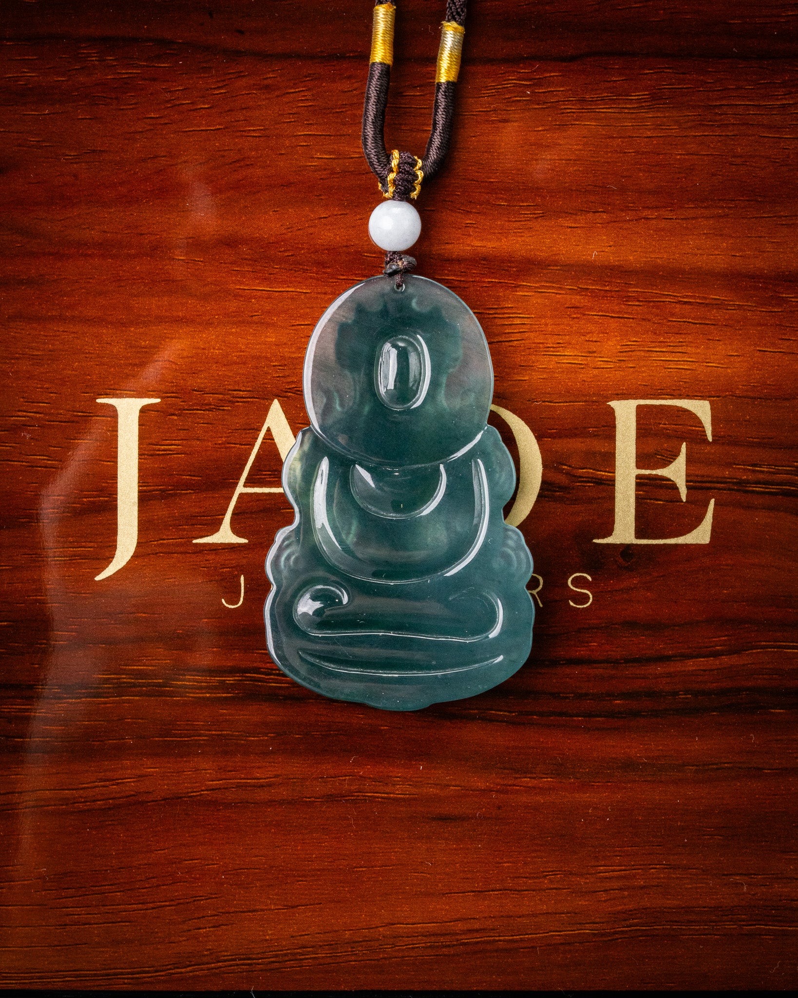 Icy Blue Water Meditating Buddha Jade Pendant - Image 3
