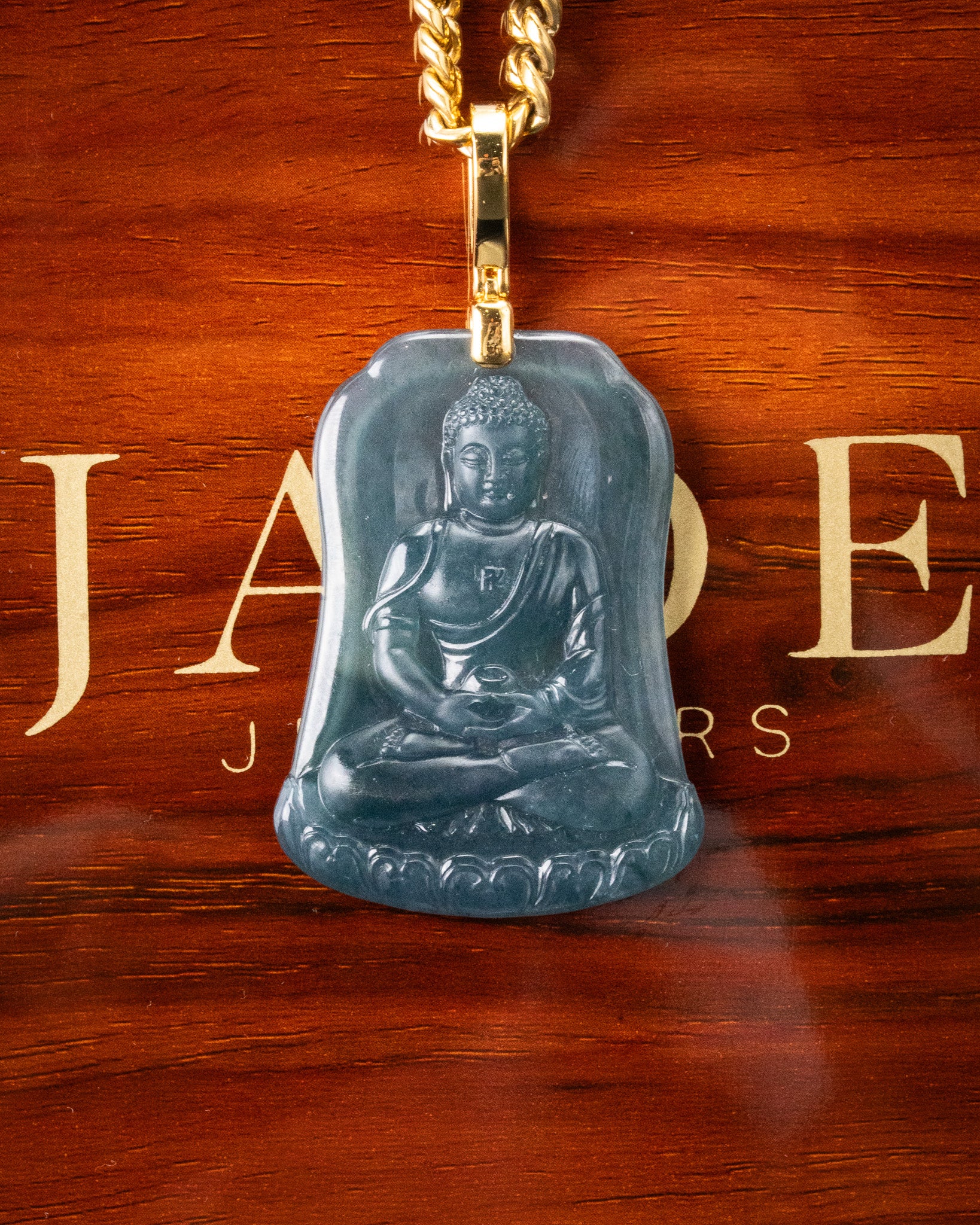 Icy Blue Water Tranquility Meditating Buddha Jade Pendant - Image 3
