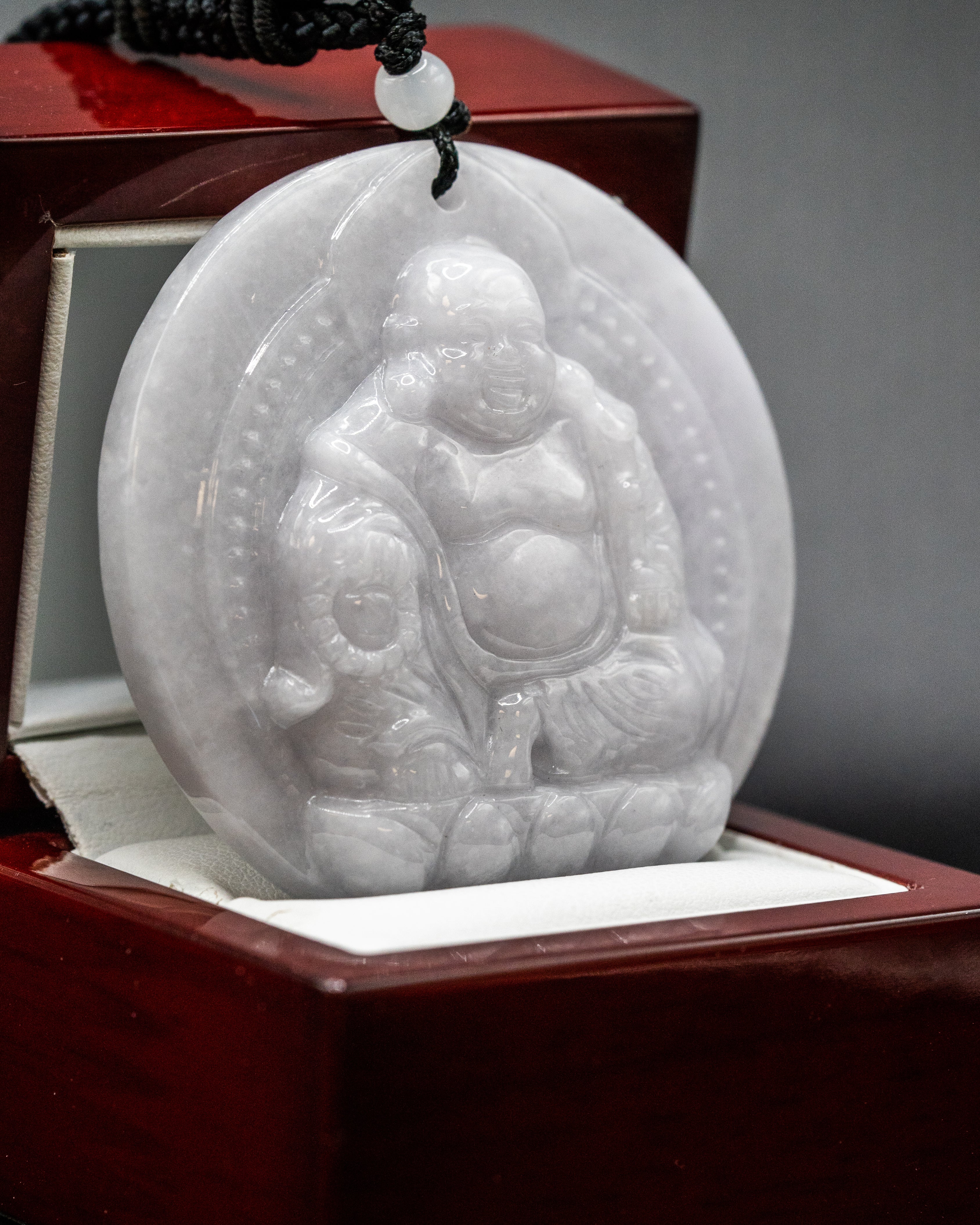 One of One Circle White Jade Sitting Buddha Pendant - Image 2