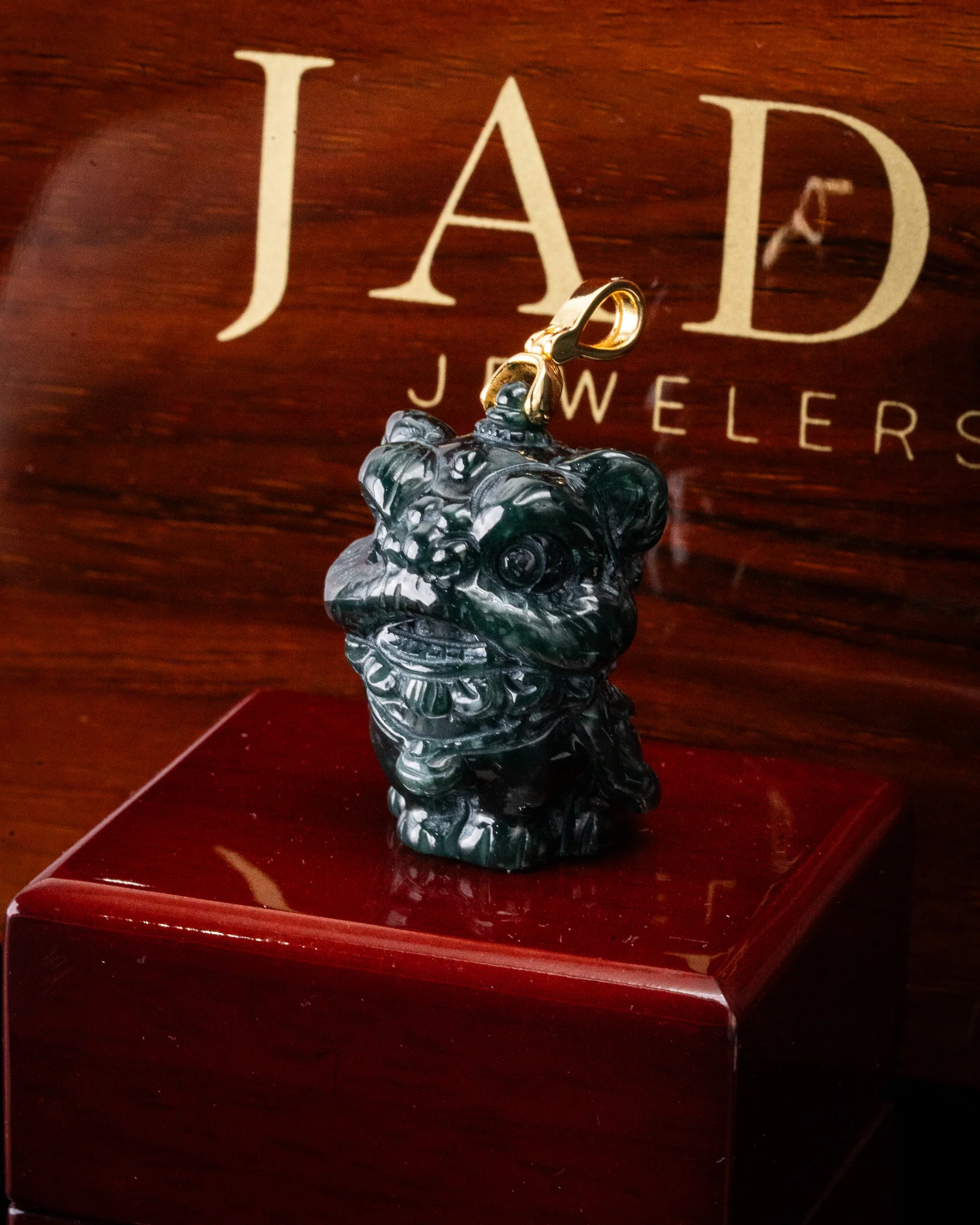 Lion Dancer 3D Blue Water Jade Pendant - Image 2