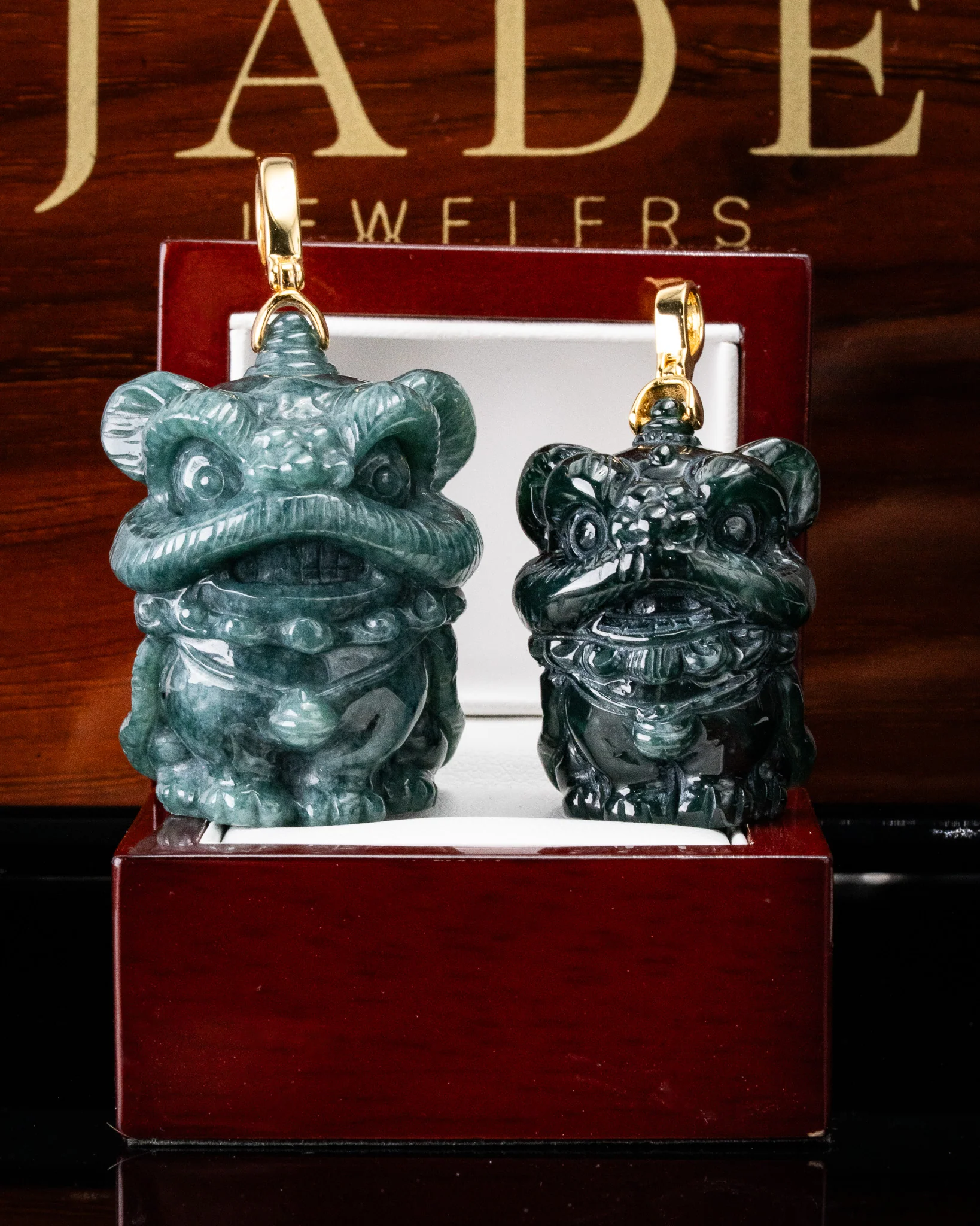 Lion Dancer 3D Blue Water Jade Pendant - Image 3