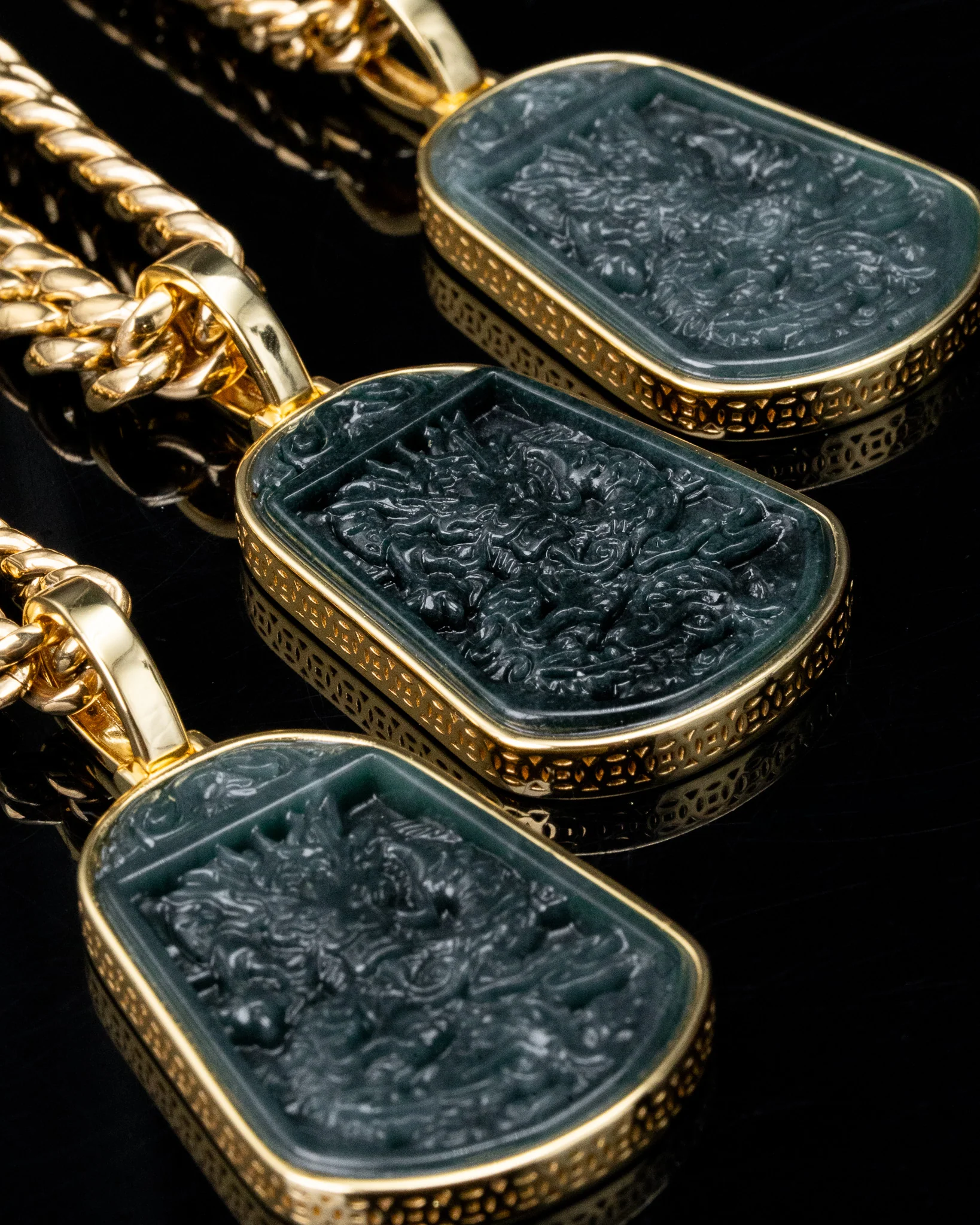 Lucky Coin Gold Wrap Blue Water Dragon Jade Pendant - Image 3