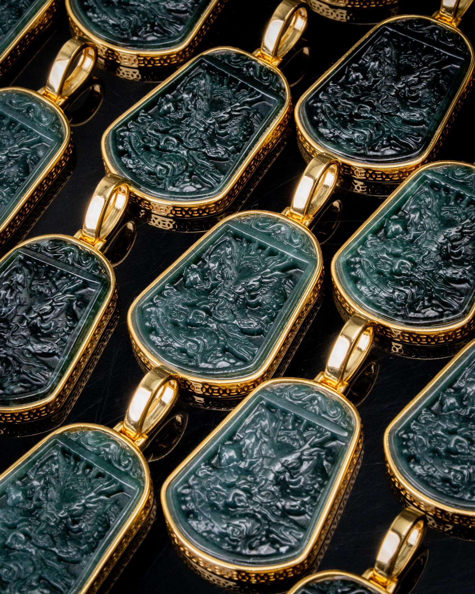 Lucky Coin Gold Wrap Blue Water Dragon Jade Pendant - Image 4