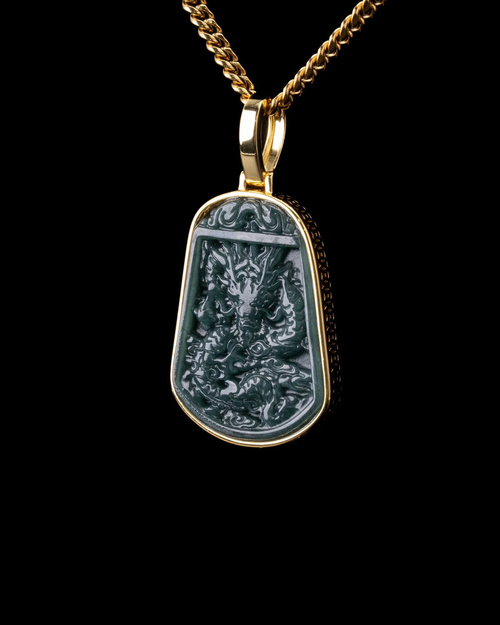 Lucky Coin Gold Wrap Blue Water Dragon Jade Pendant - Image 5