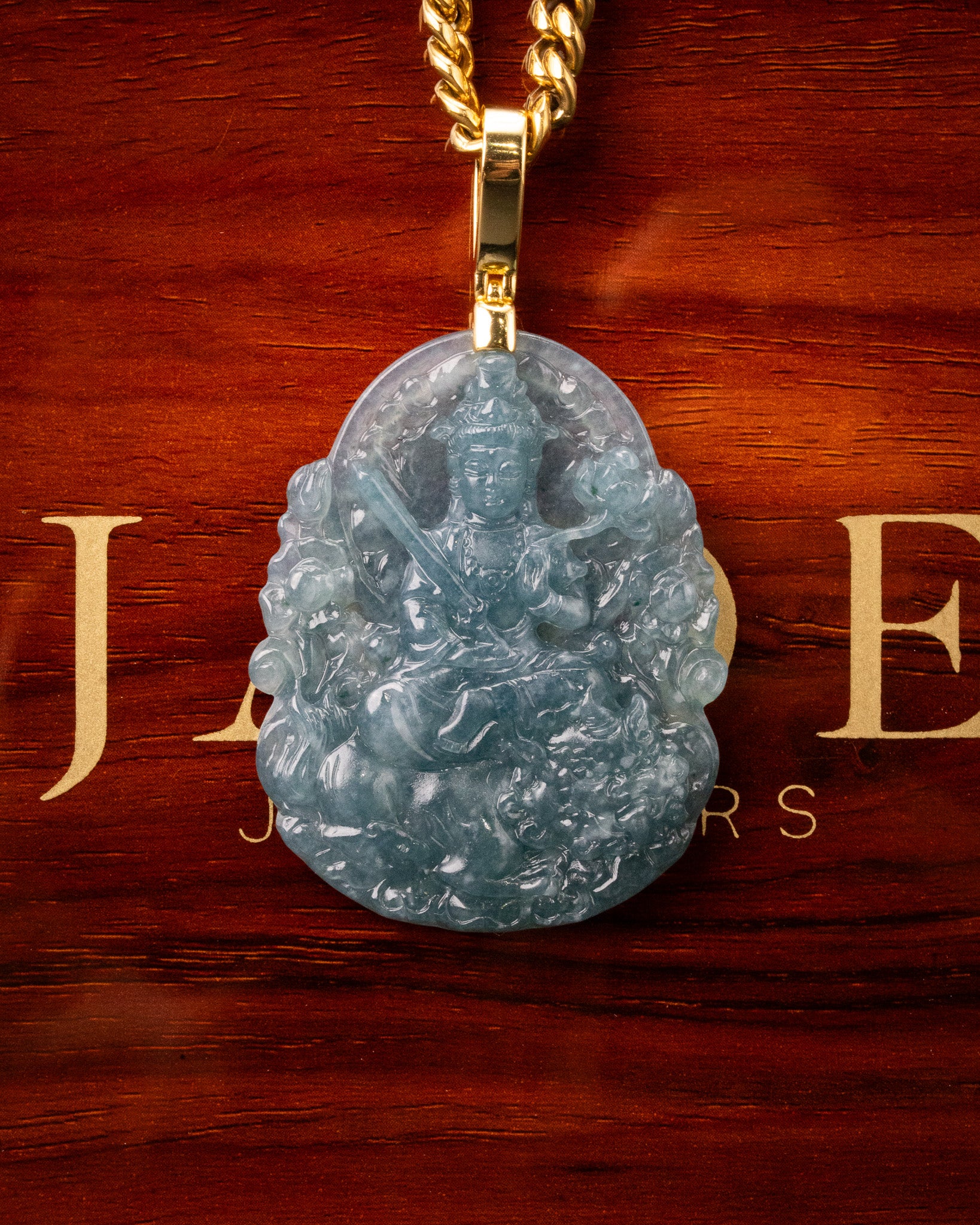 Meditating Buddha Icy Blue Water Jade Pendant - Image 2