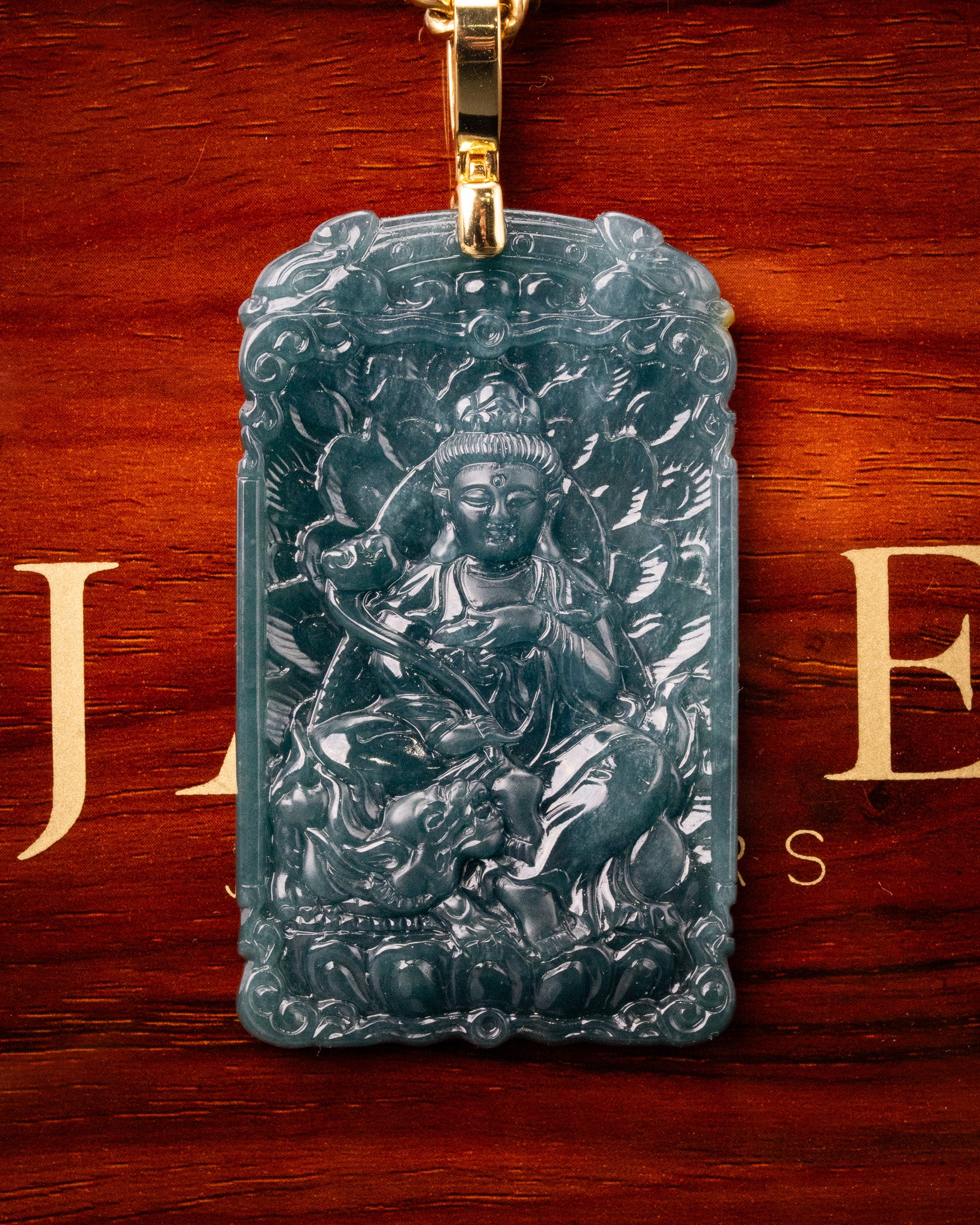 Meditating Buddha Tranquility Blue Water Jade Pendant - Image 2