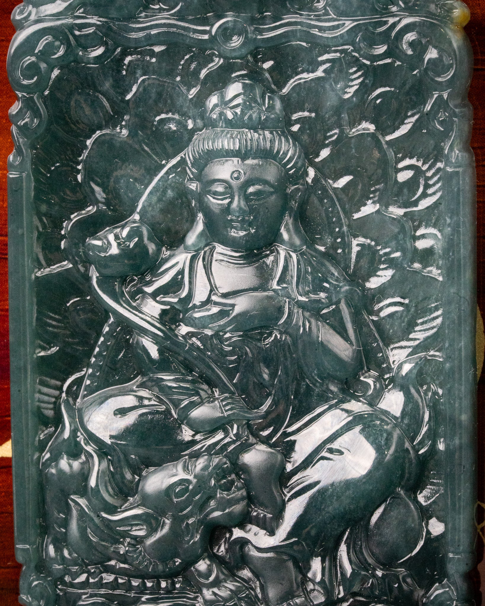 Meditating Buddha Tranquility Blue Water Jade Pendant - Image 3