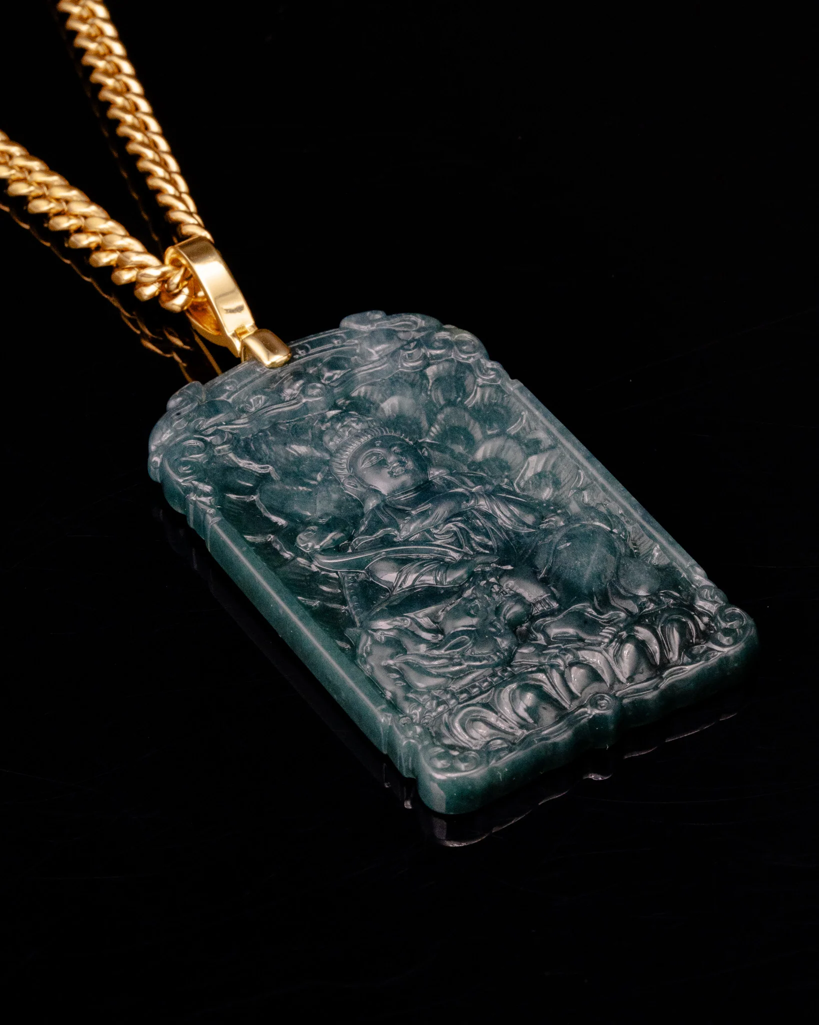Meditating Buddha Tranquility Blue Water Jade Pendant - Image 4
