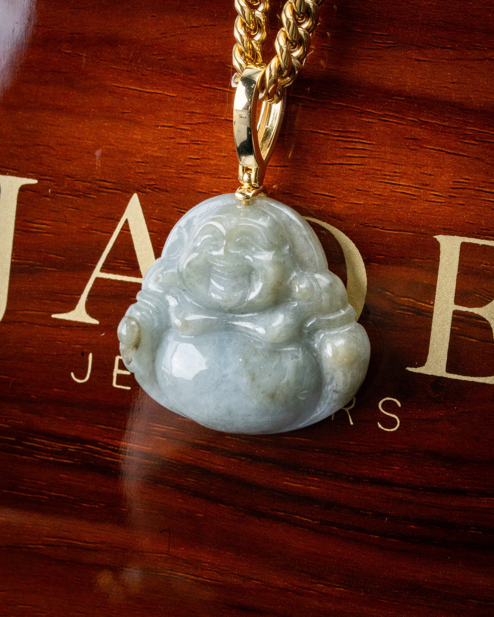 Medium Laughing Buddha Jade Pendant - Image 2
