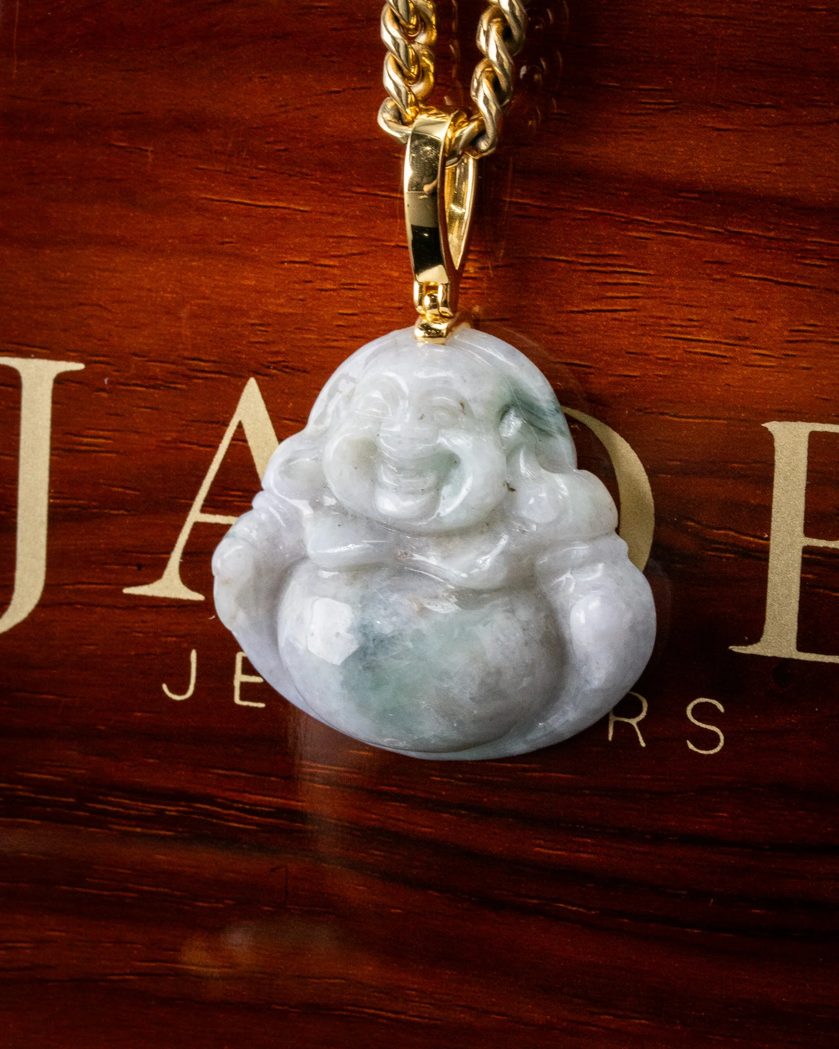Medium Laughing Buddha Jade Pendant - Image 3