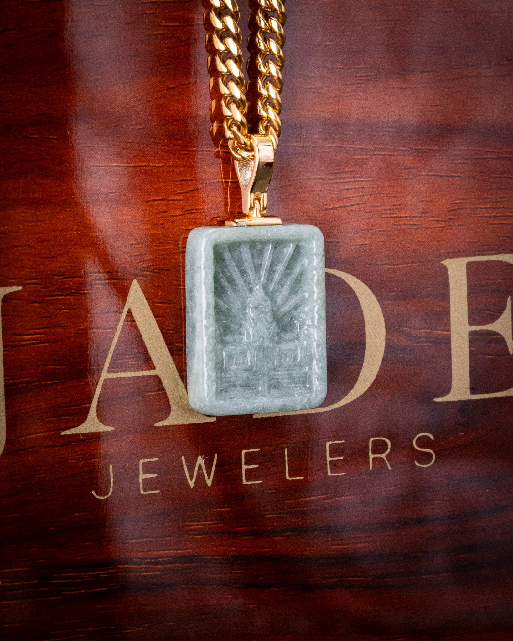 Micro Angkor Wat Green Jade Pendant - Image 3