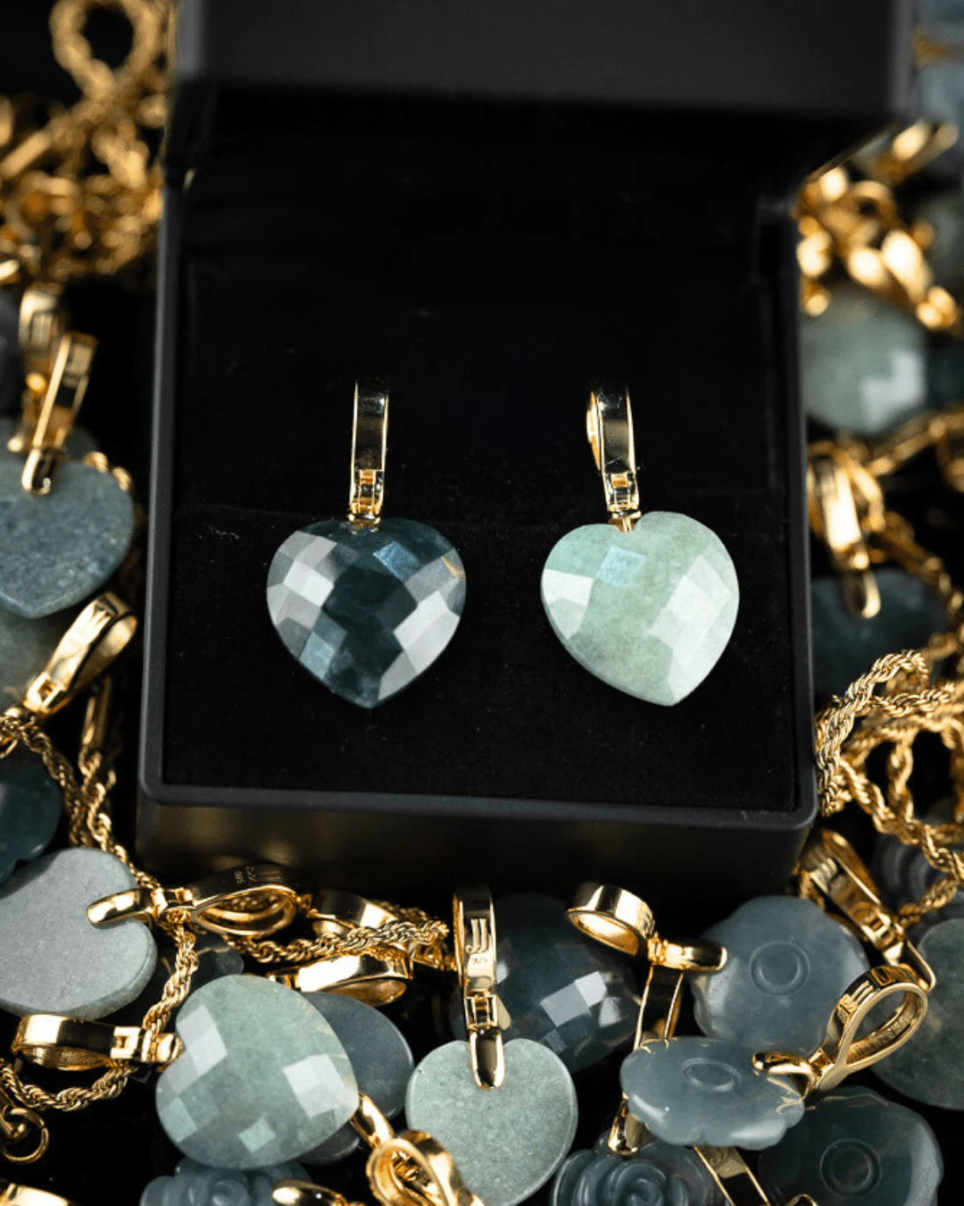 Micro Diamond Cut Heart Jade Pendant - Image 3