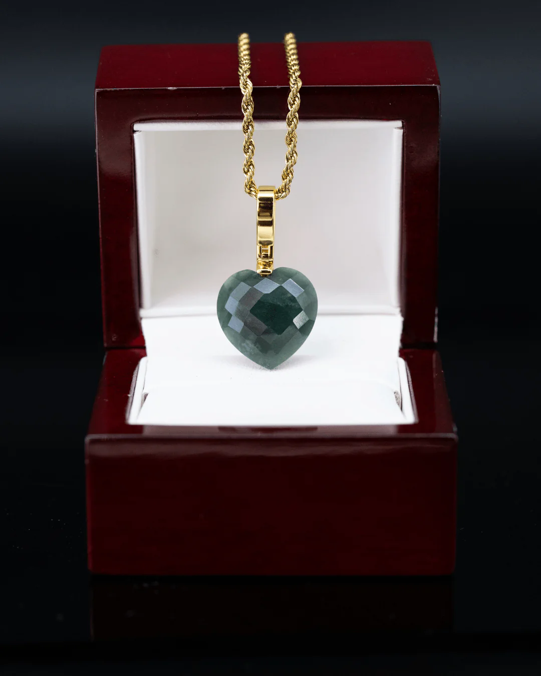 Micro Diamond Cut Heart Jade Pendant - Image 4