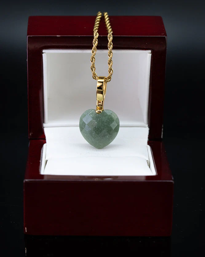 Micro Diamond Cut Heart Jade Pendant - Image 5