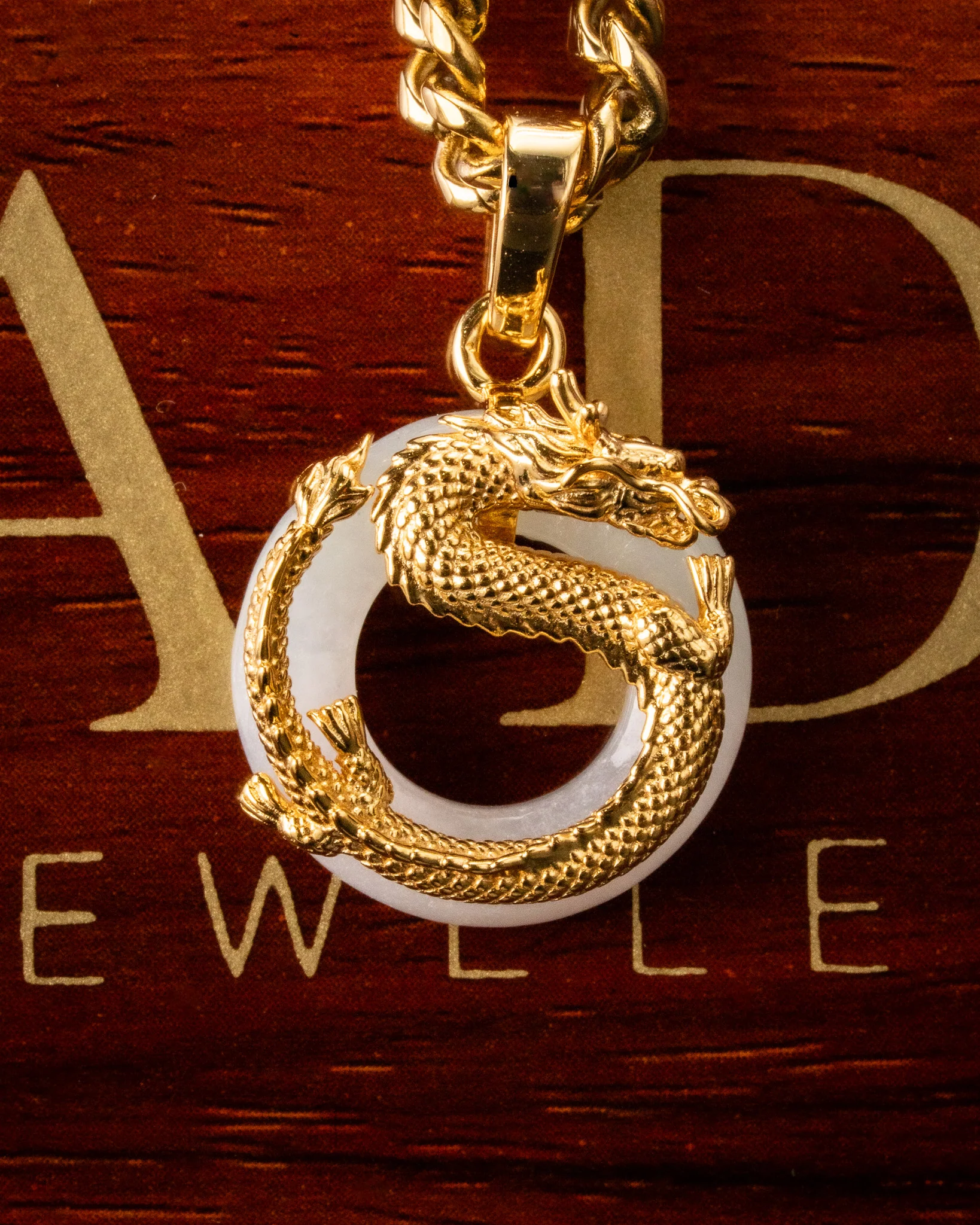 Micro Golden Dragon Grip Donut Jade Pendant - Image 4