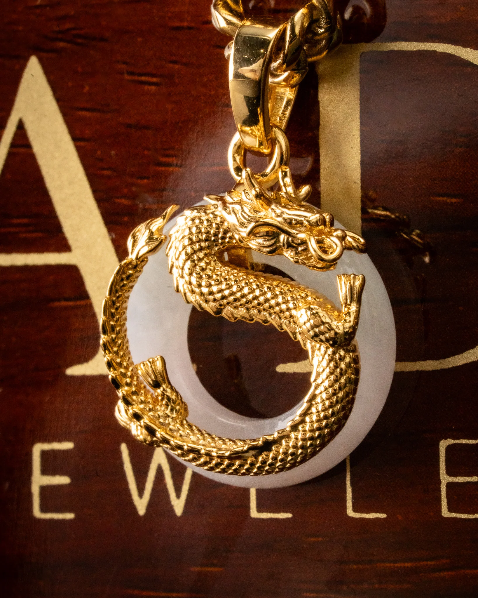 Micro Golden Dragon Grip Donut Jade Pendant - Image 5