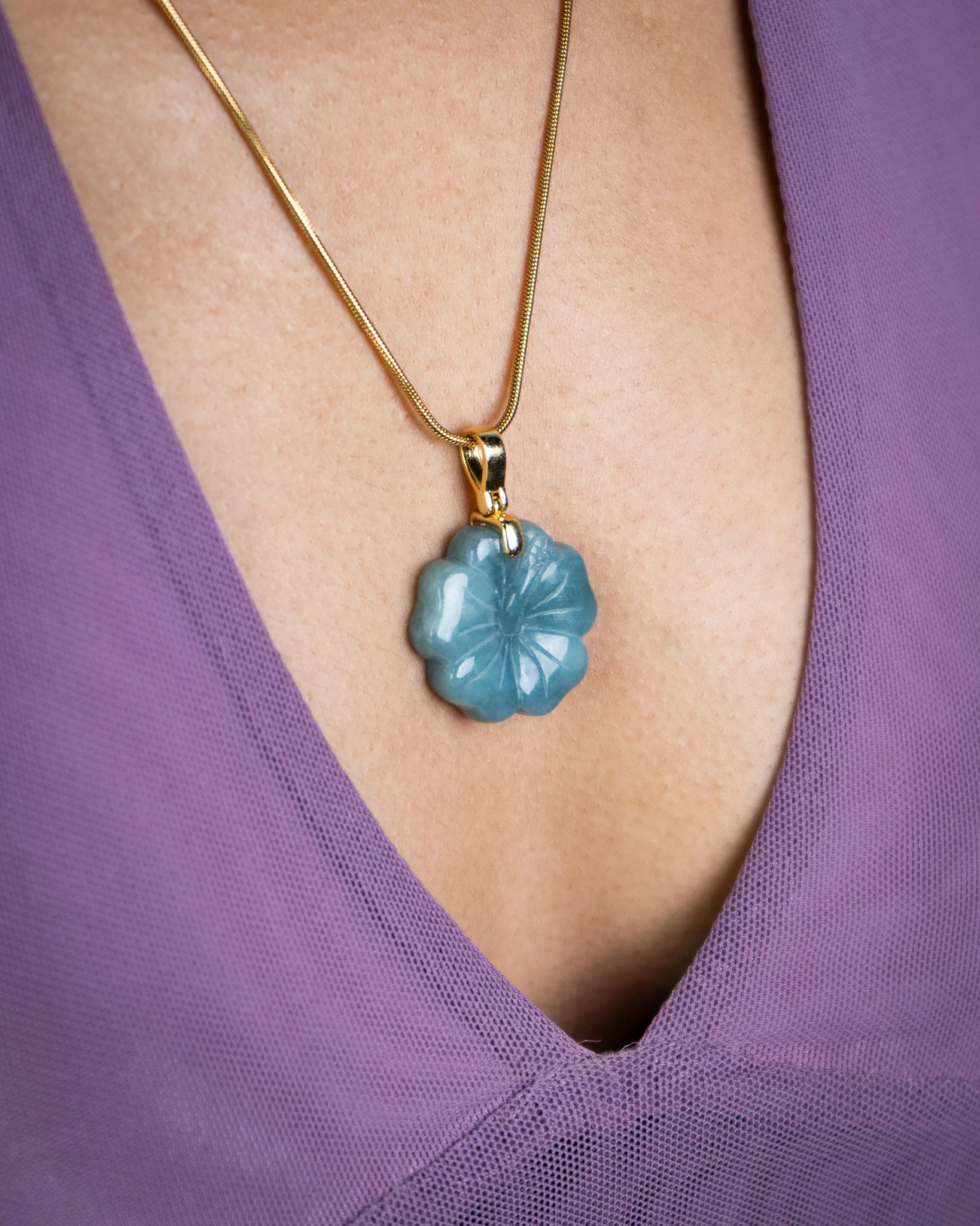 Micro Hibiscus Flower Jade Pendant - Image 5