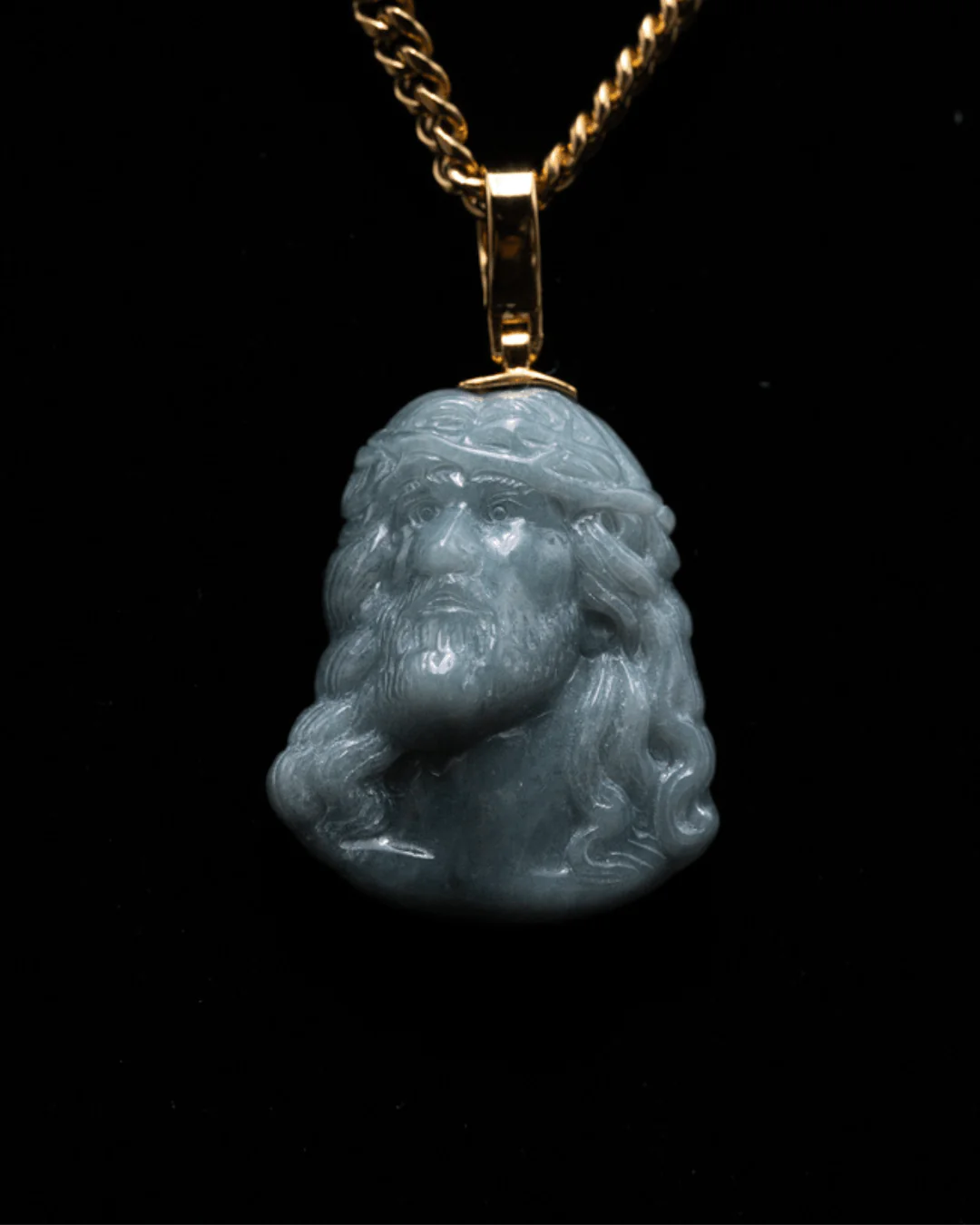 Micro Jesus Head Jade Pendant - Image 3