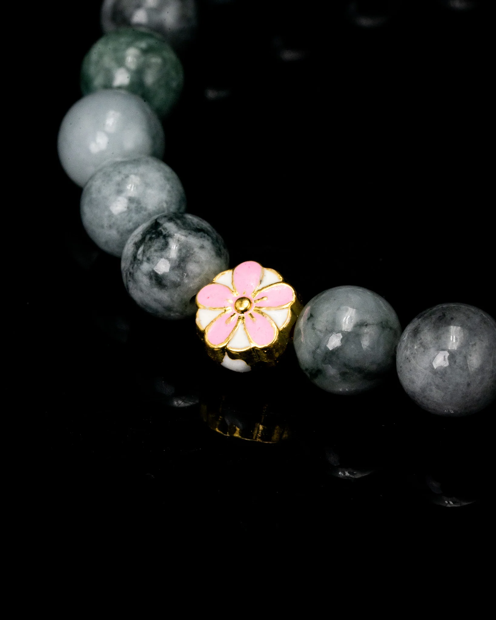 Pink Sakura Charm Jade Beaded Bracelet