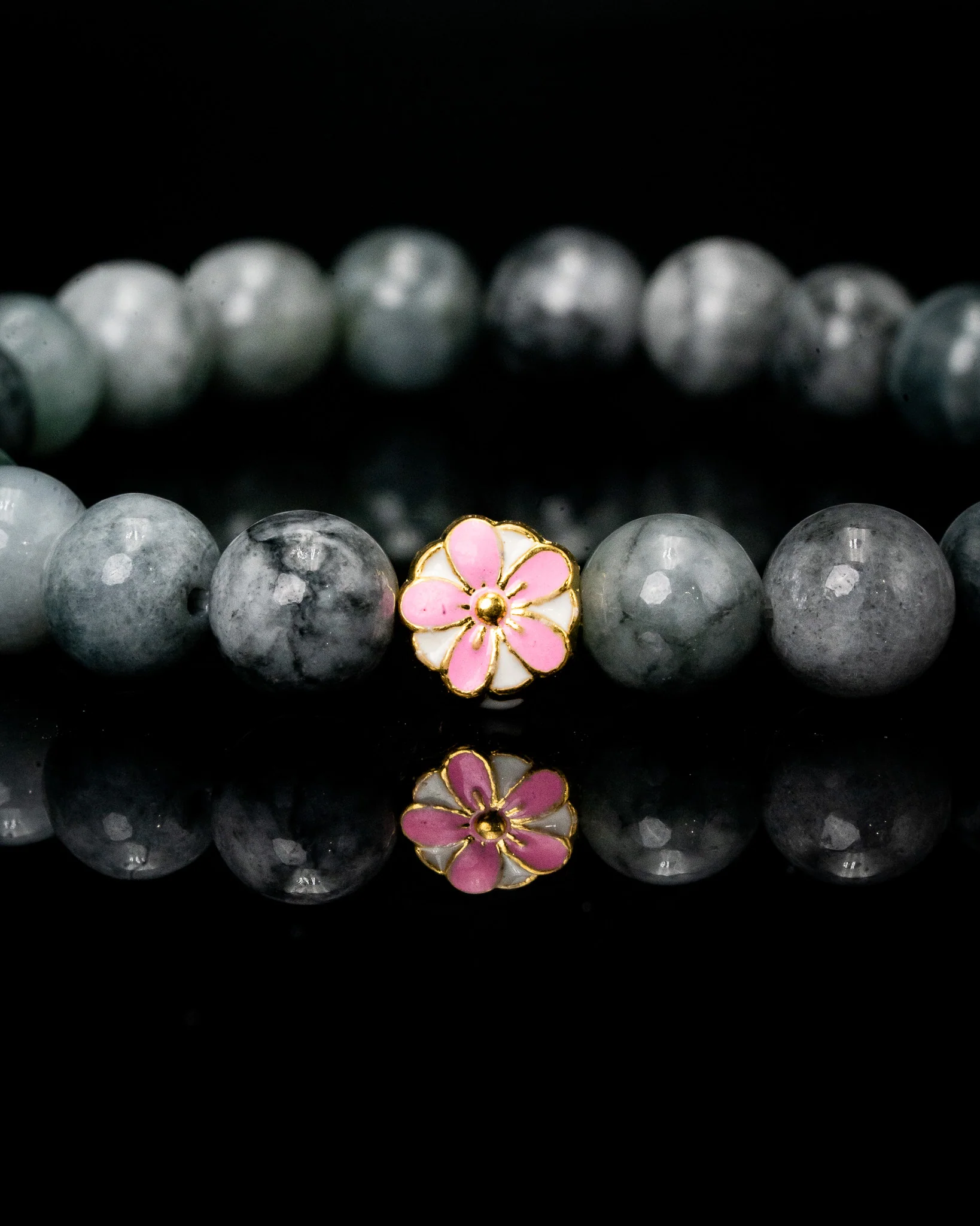 Pink Sakura Charm Jade Beaded Bracelet - Image 2