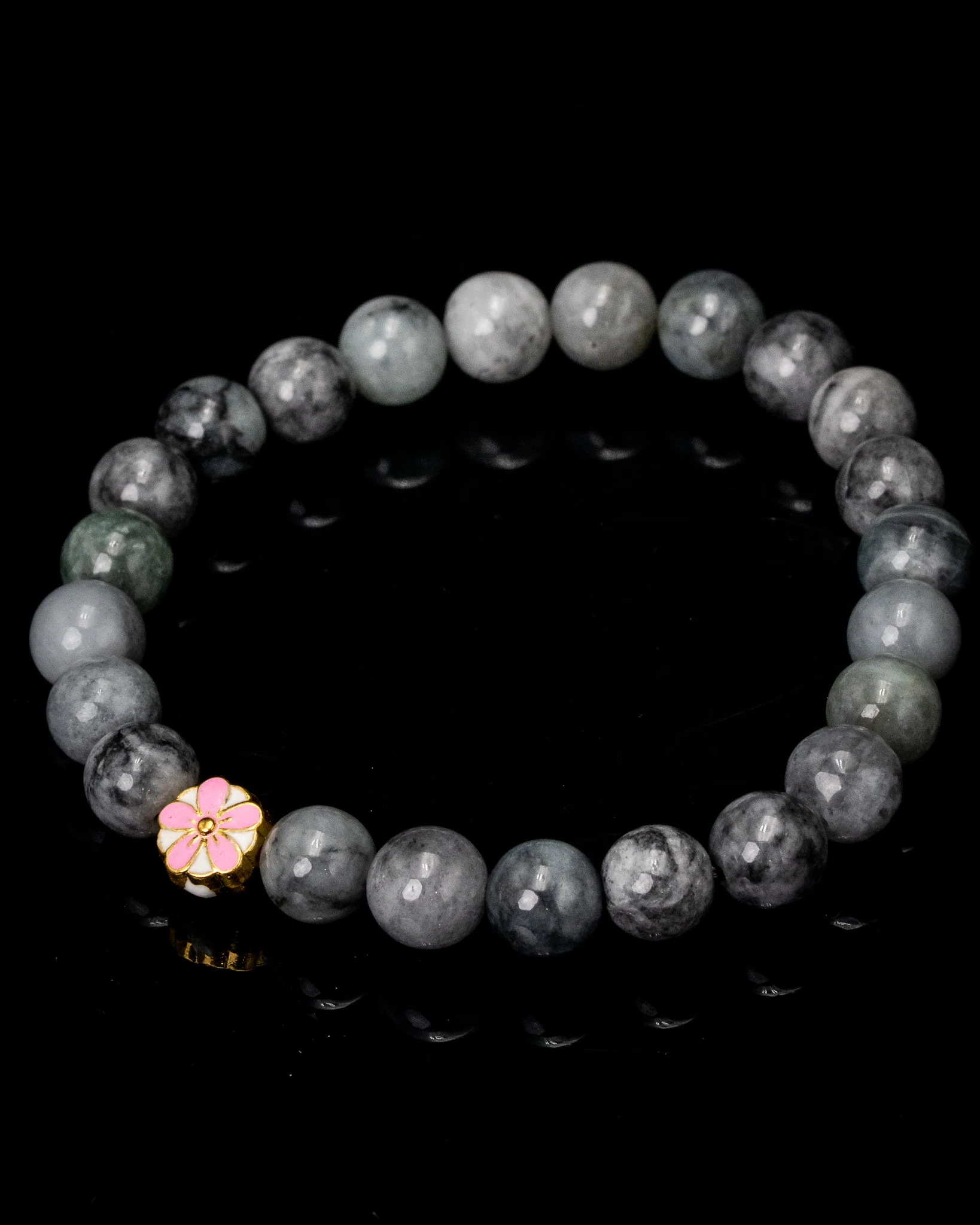 Pink Sakura Charm Jade Beaded Bracelet - Image 3
