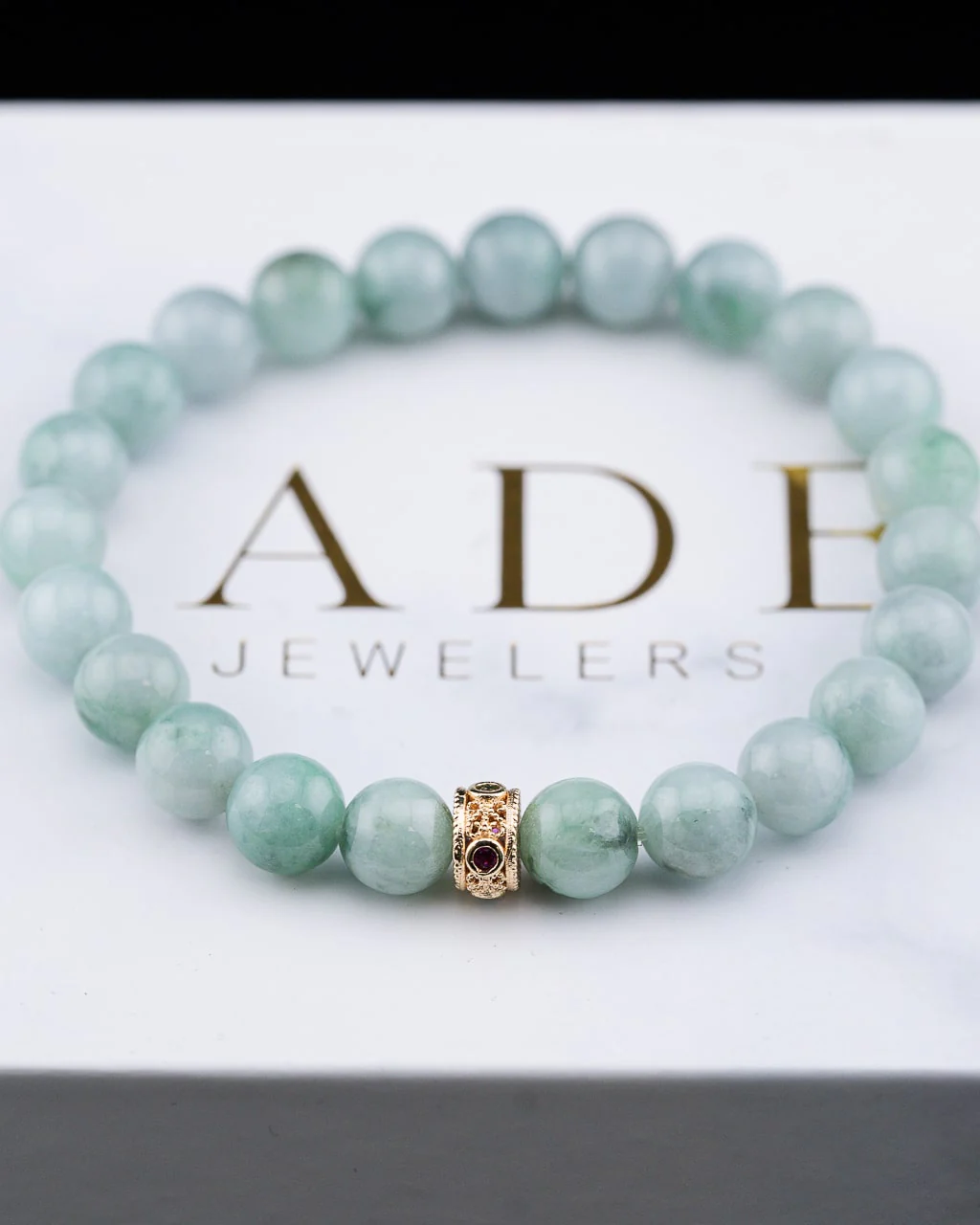 Rare Green/White Jade Beaded Bracelet
