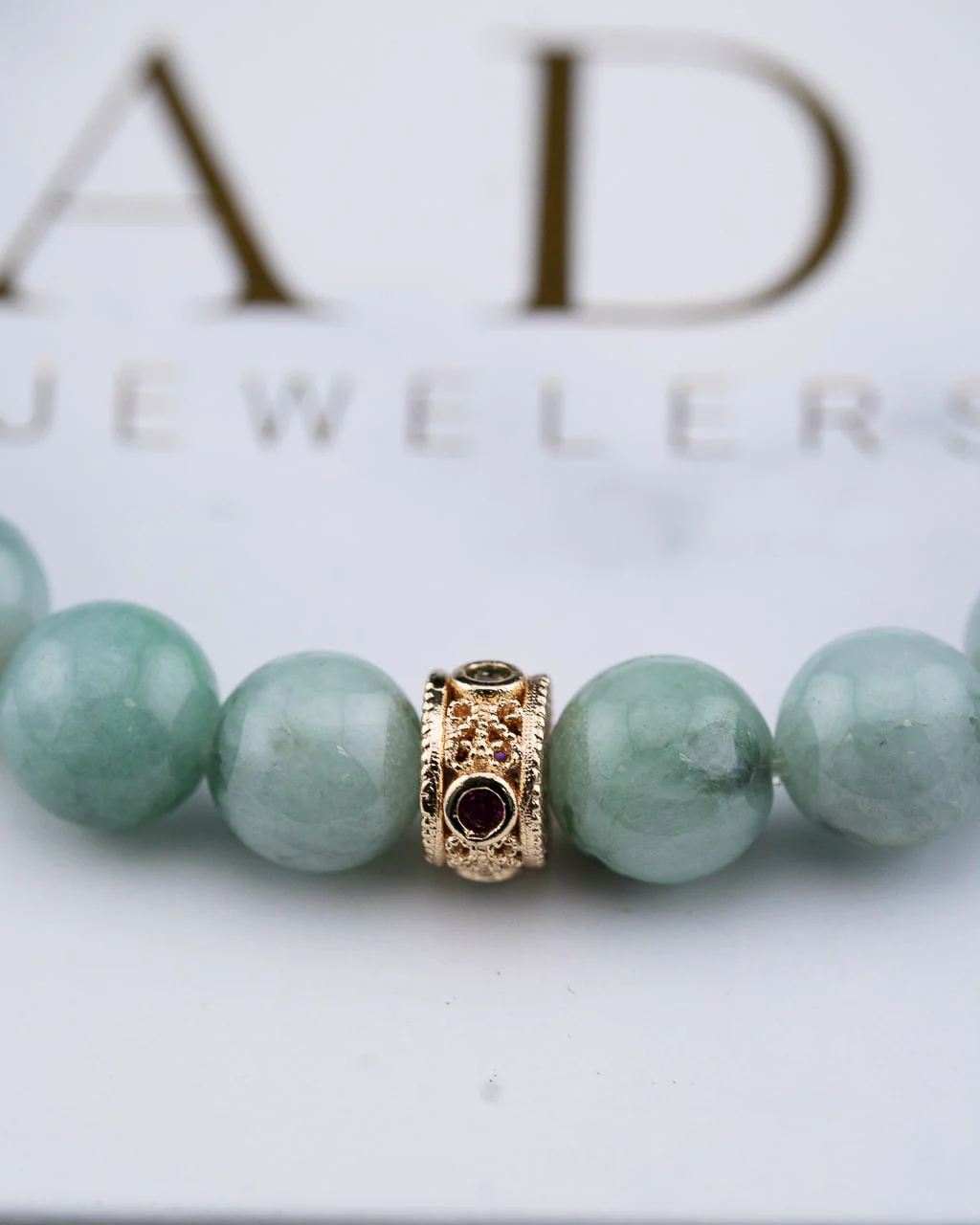 Rare Green/White Jade Beaded Bracelet - Image 2
