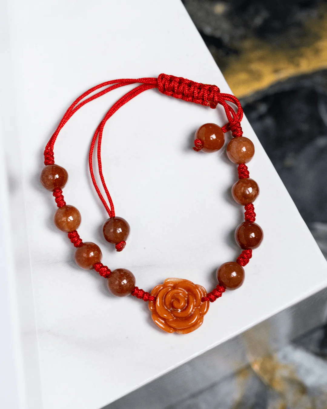Rare Red Rose Jade Rope Bracelet - Image 3