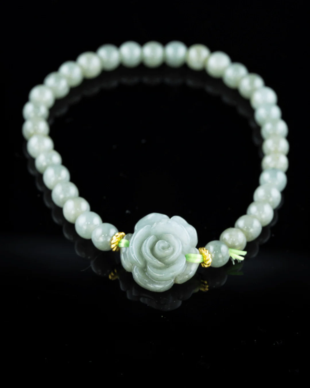 Rose Beaded Two Tone Green-White Jade Bracelet - Image 2