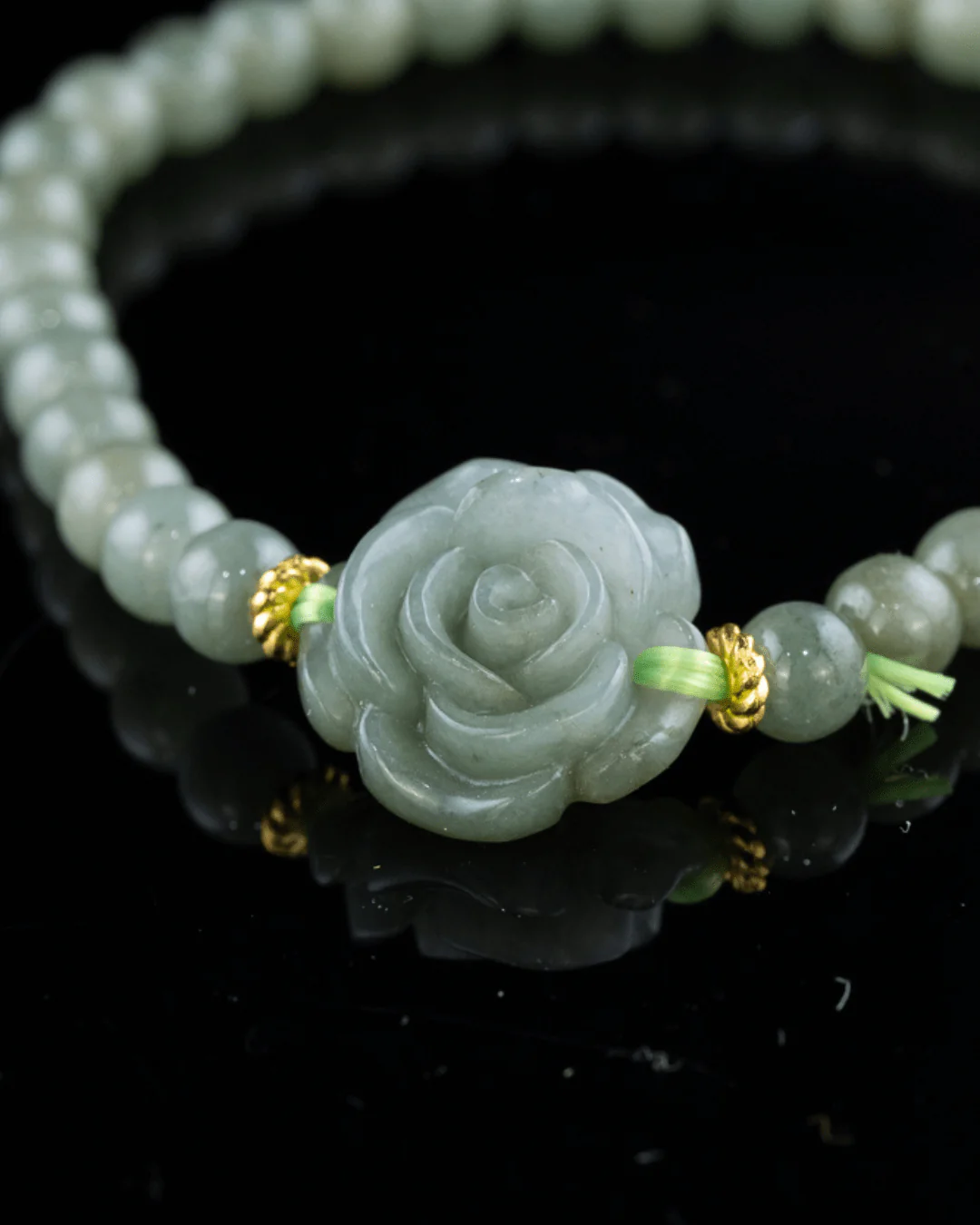 Rose Beaded Two Tone Green-White Jade Bracelet - Image 3