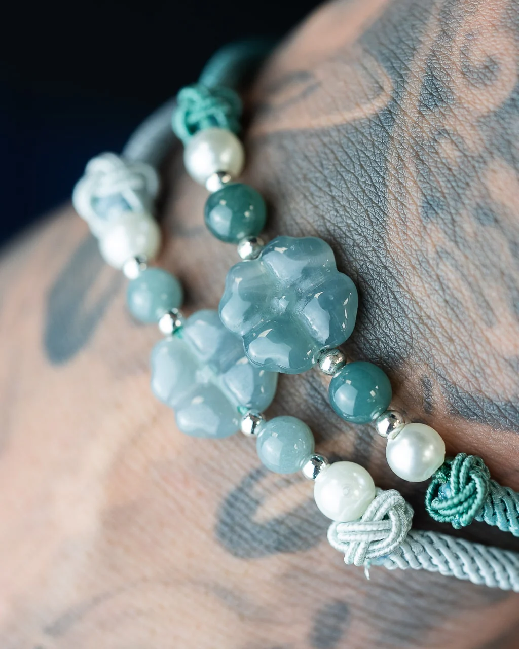 Sky Jade Blossom Rope Bracelet - Image 2