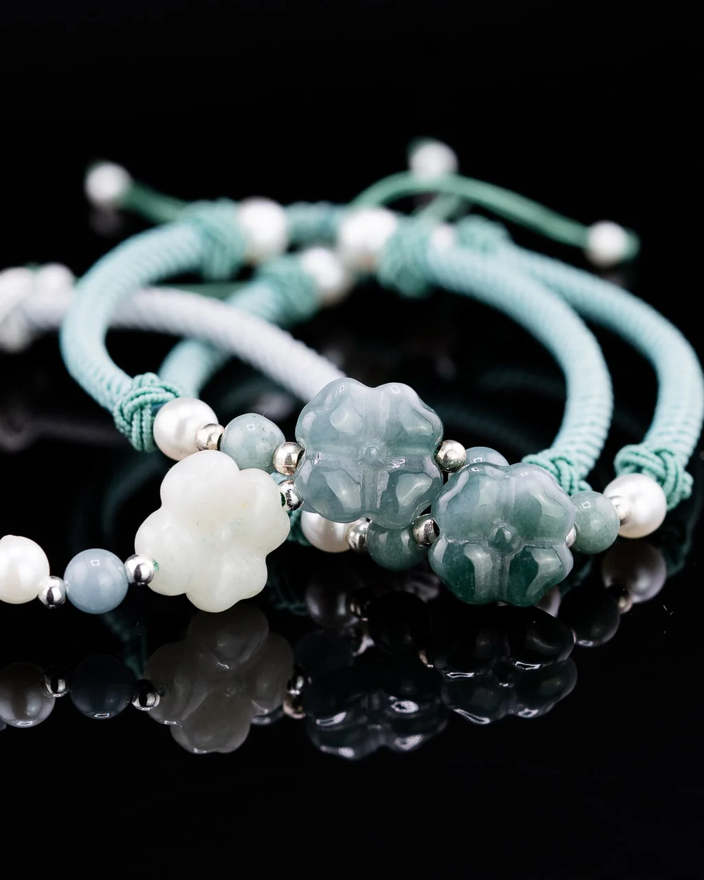 Sky Jade Blossom Rope Bracelet - Image 3