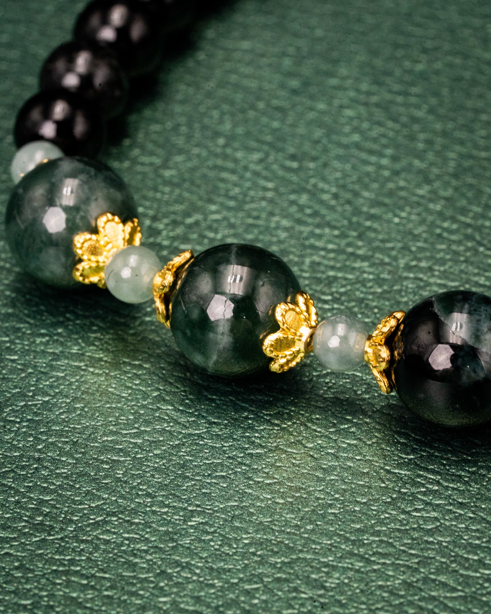 Three Green Bead Black Bead Jade Bracelet