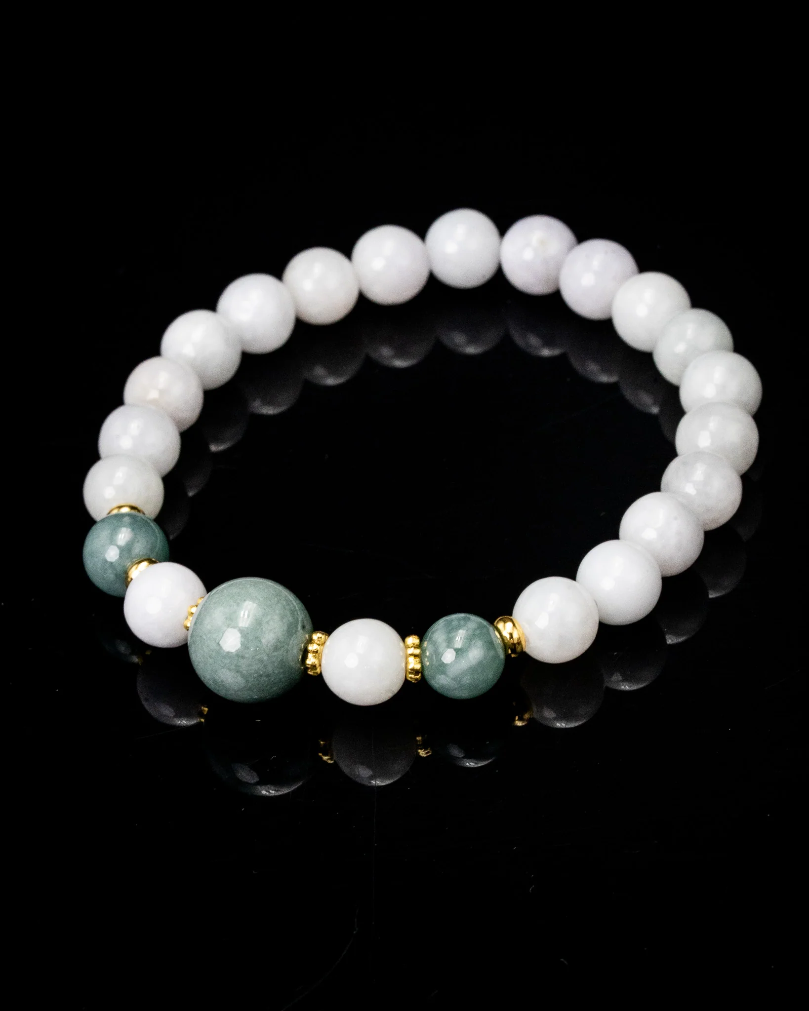 Three Green Bead White Jade Bracelet - Image 3