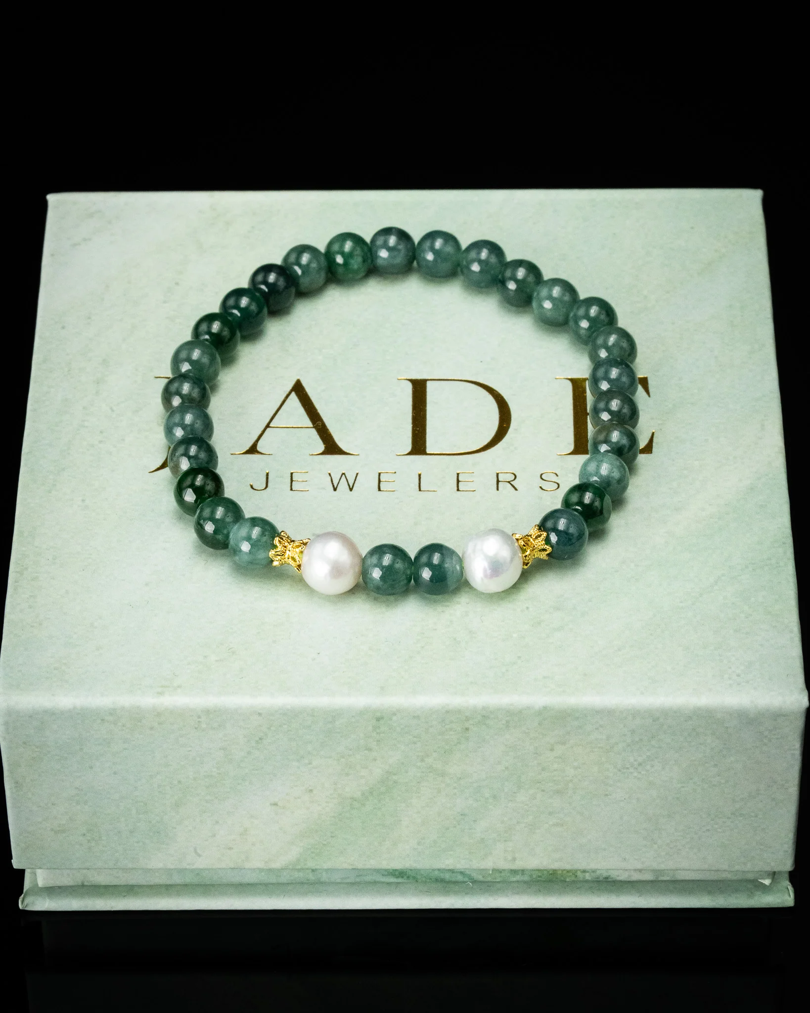 Twin Pearl Blue Water Beaded Jade Bracelet - Image 3