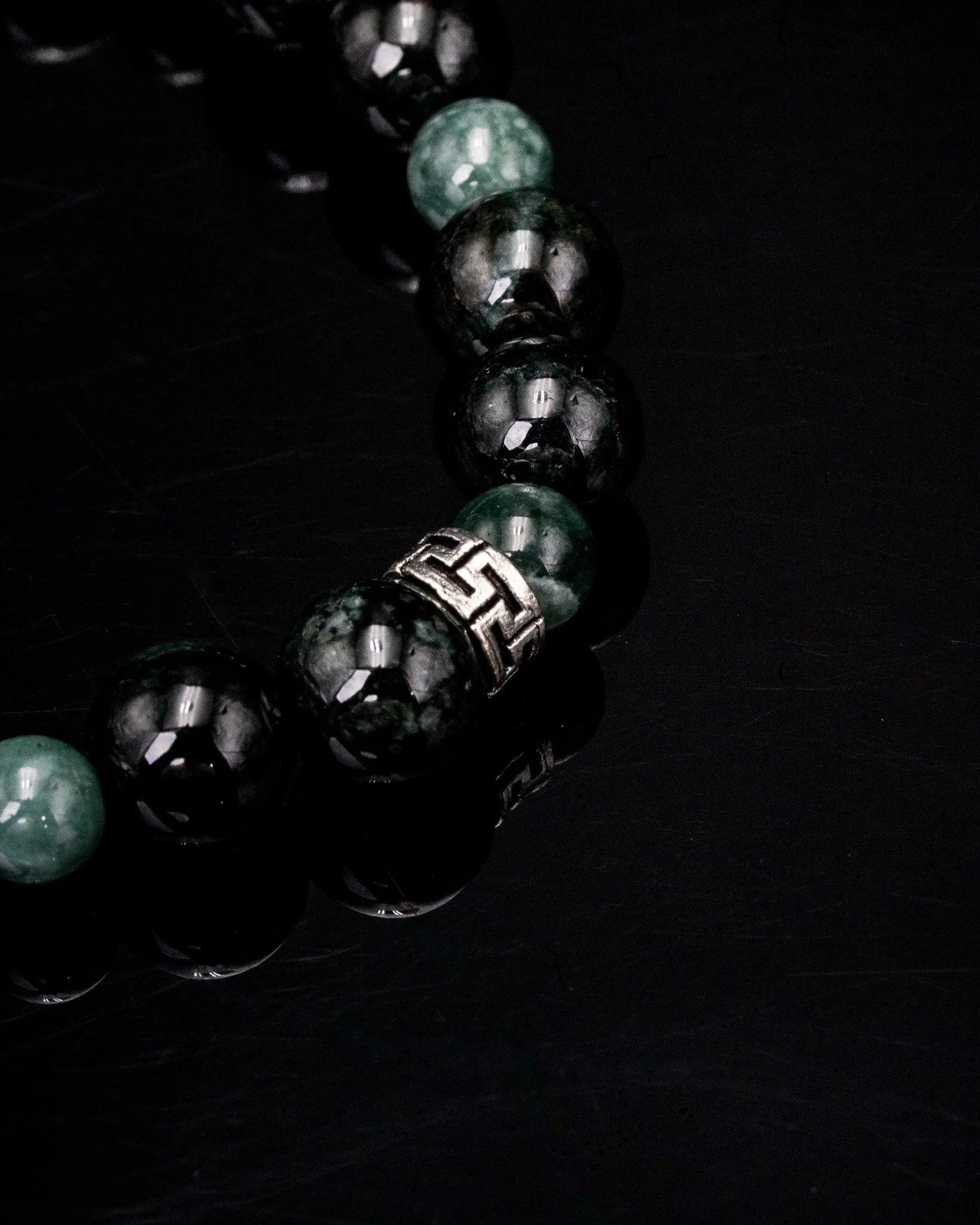 Two-Toned Black/Green Beaded Silver Charm Jade Bracelet - Image 2