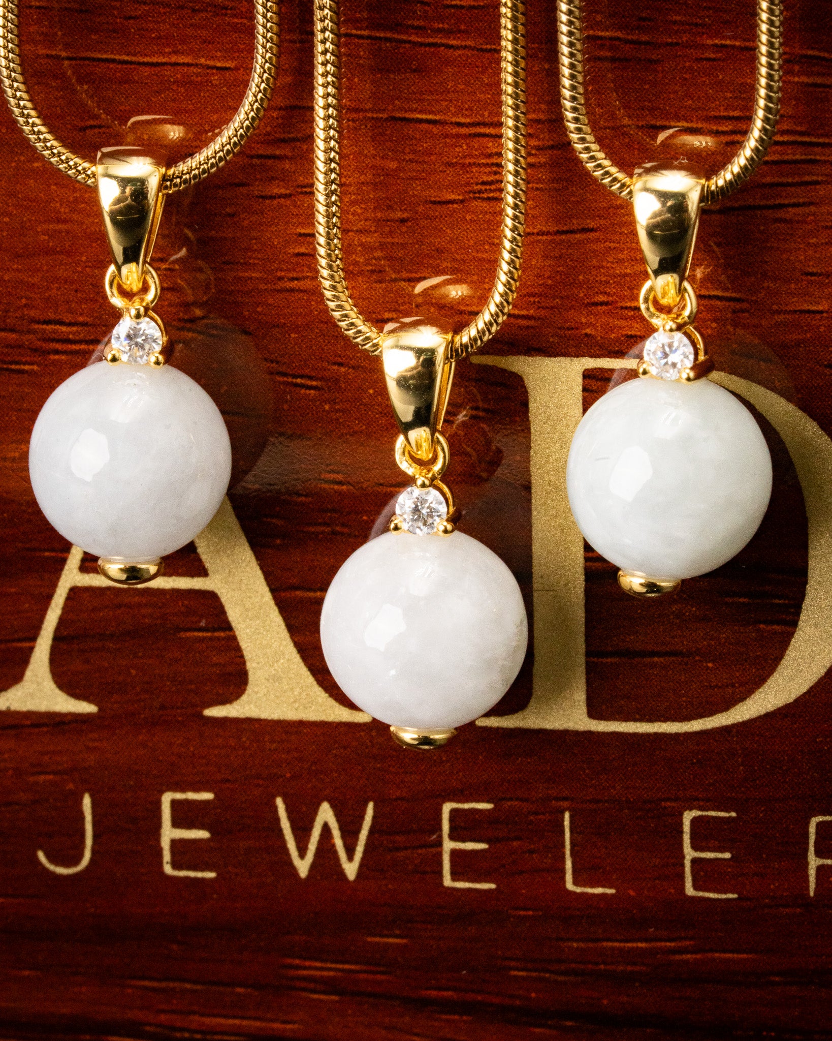 White Bead Jade Pearl Lab Diamond Bail Pendant