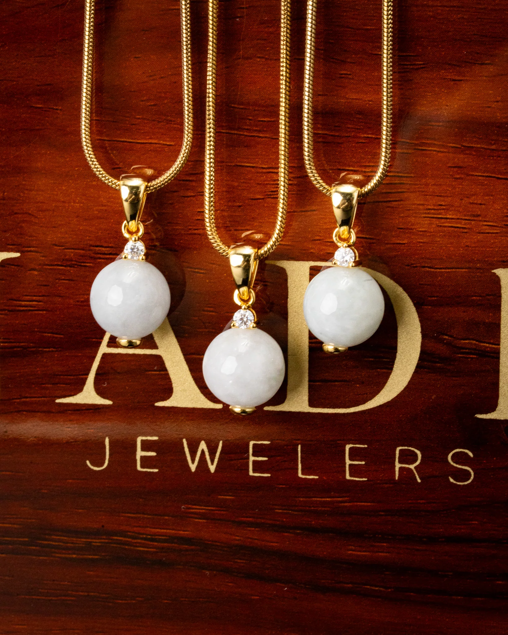 White Bead Jade Pearl Lab Diamond Bail Pendant - Image 2