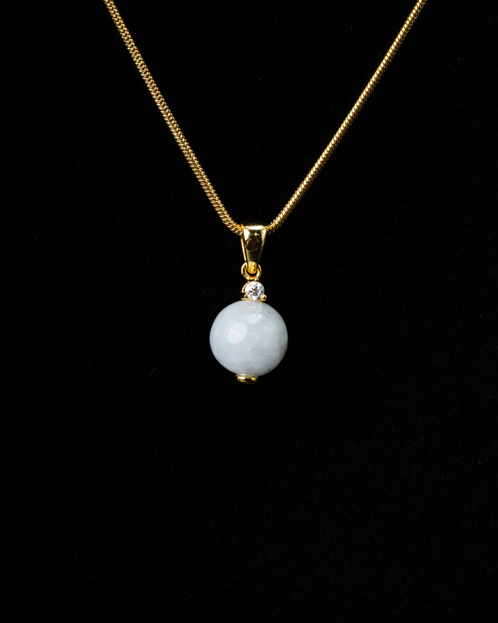 White Bead Jade Pearl Lab Diamond Bail Pendant - Image 3
