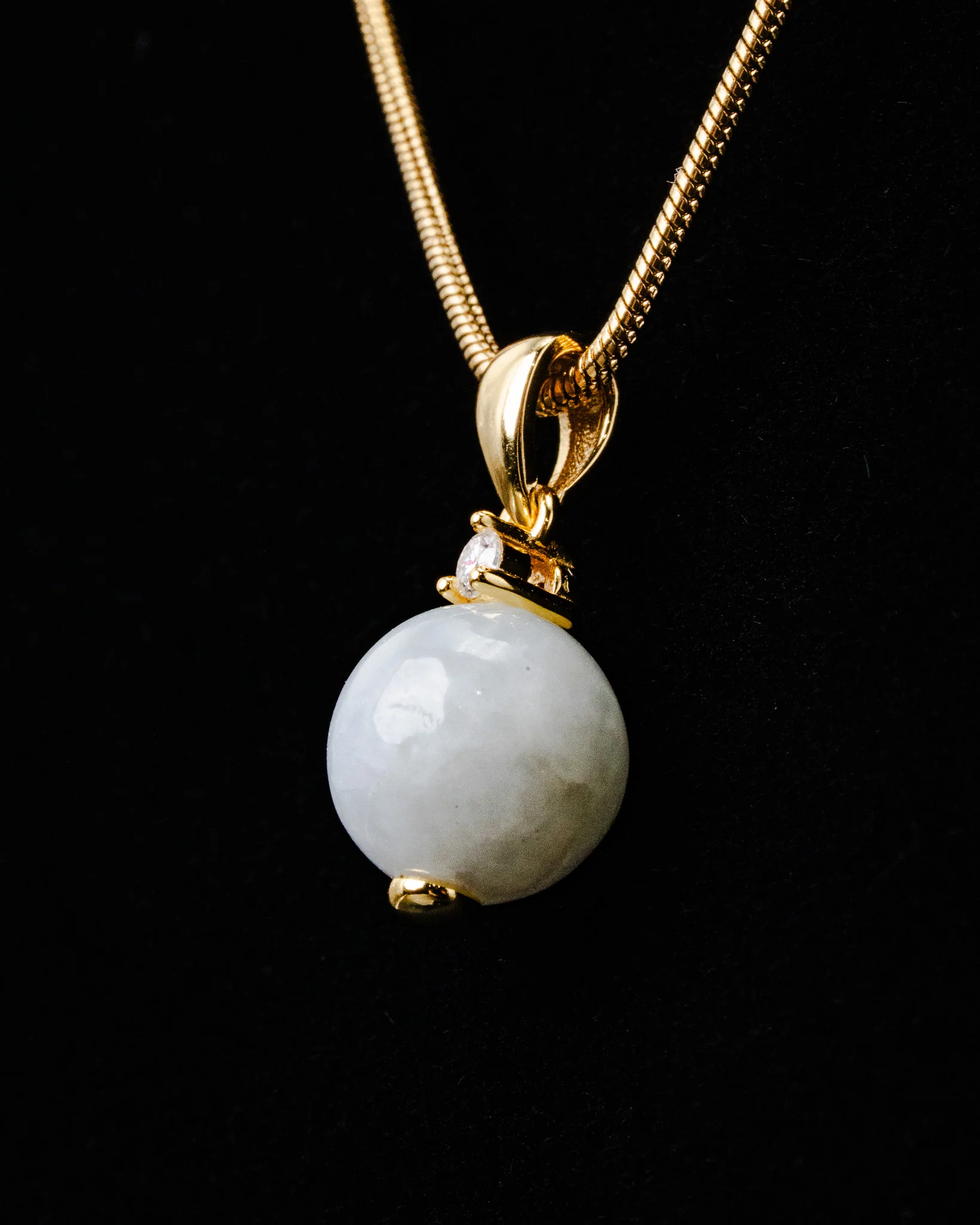 White Bead Jade Pearl Lab Diamond Bail Pendant - Image 4